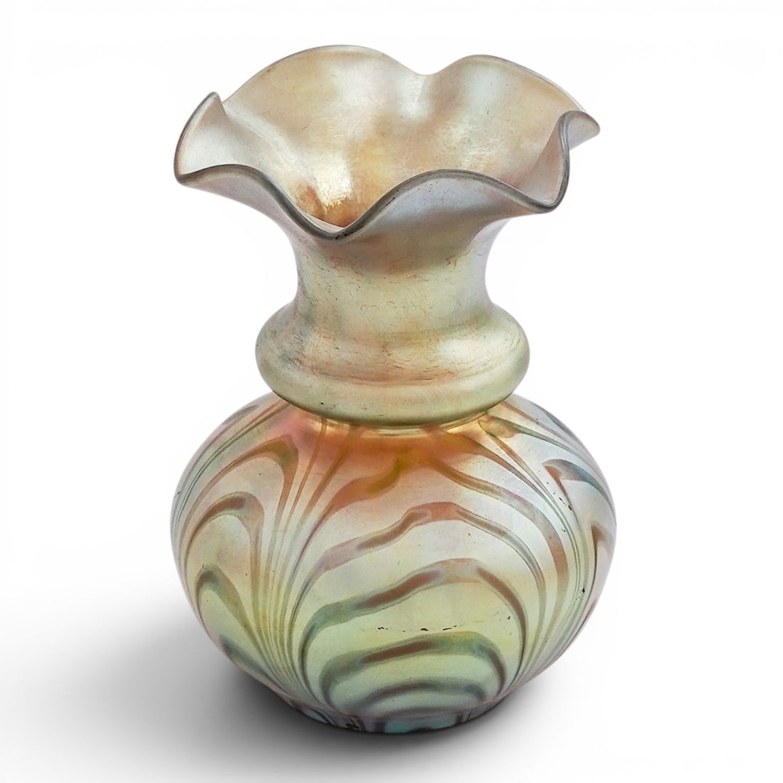 Steuben Gold Aurene Pulled Feather Glass Vase (1 of 6)