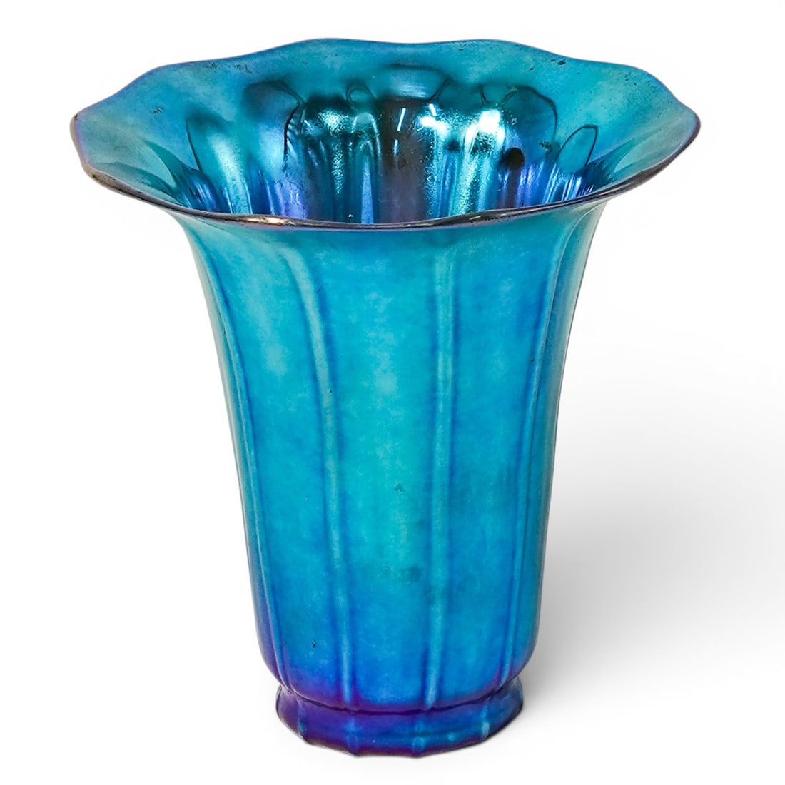 Steuben Blue Aurene Ribbed Glass Vase (1 of 6)