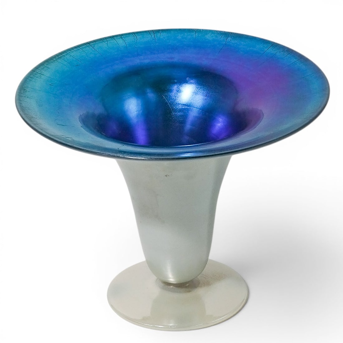 Steuben Calcite & Blue Aurene Glass Trumpet Vase (1 of 5)