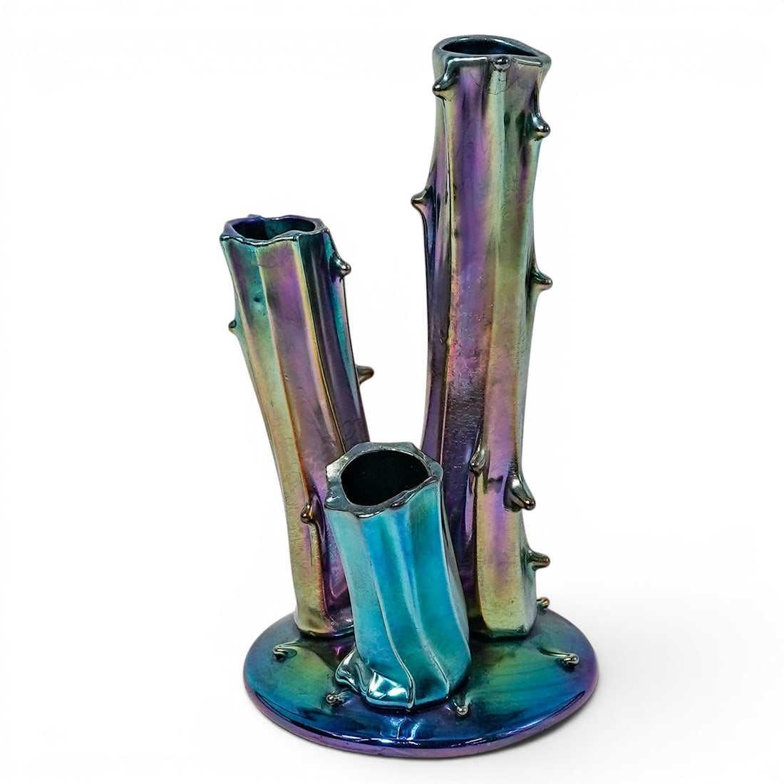 Steuben Blue Aurene Triple Stump Vase (1 of 8)