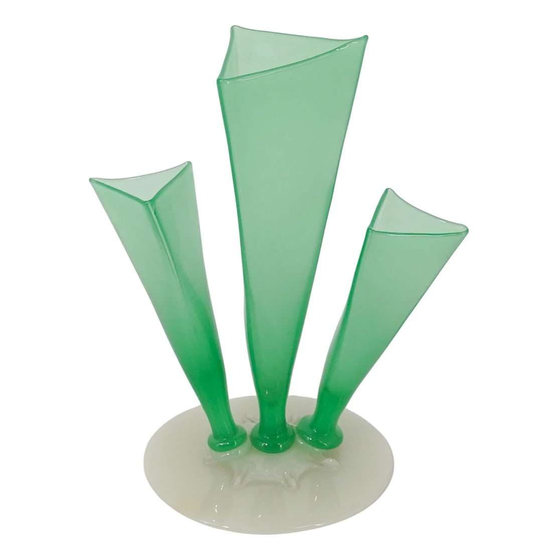 Steuben Jade Green Three Prong Uranium Glass Vase (1 of 6)