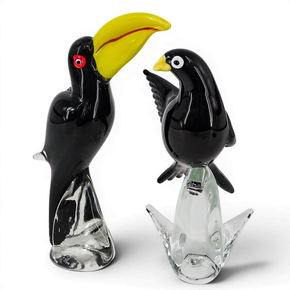 (2 pc) Vintage Murano Glass Black Bird Sculptures (1 of 7)