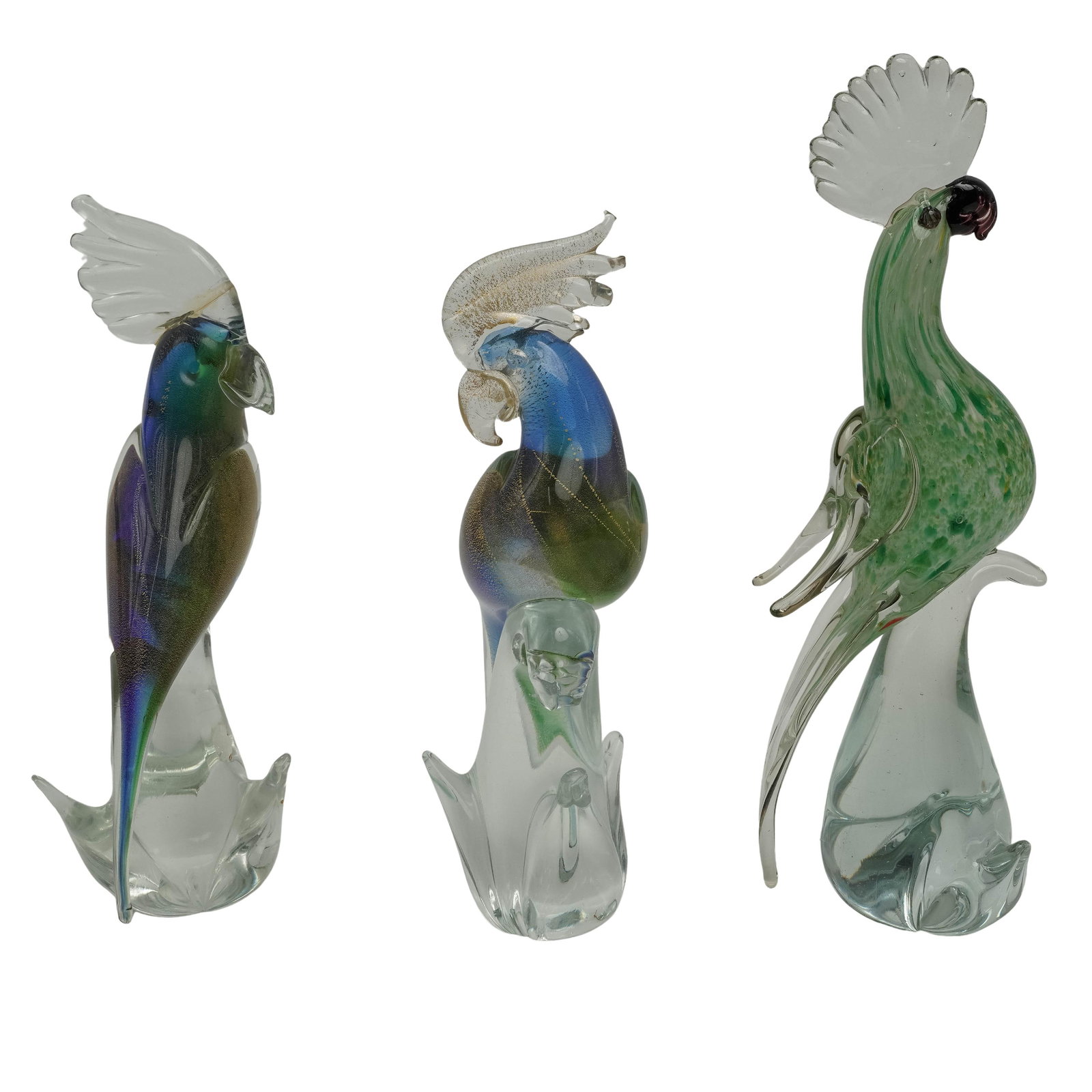 (3pc) Vintage Murano Glass Parrot & Cockatoo Sculptures (1 of 7)