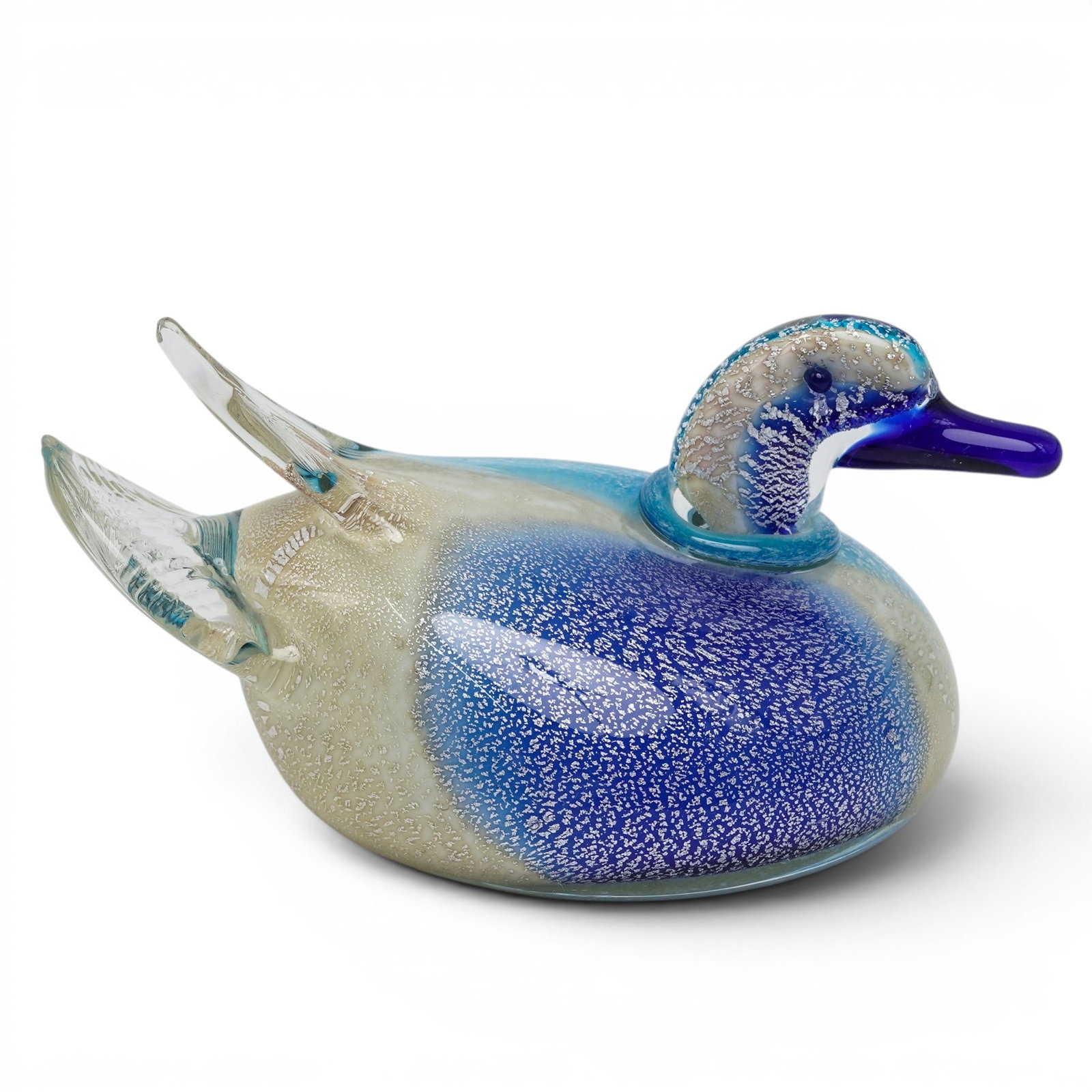 Murano Glass Blue & Silver Fleck Duck (1 of 5)