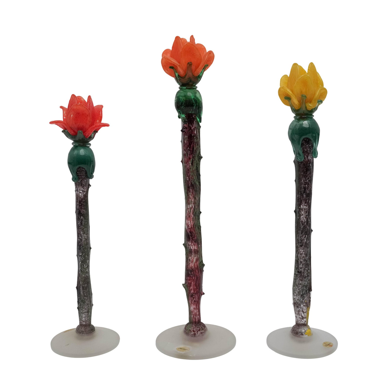 (3 Pc) Murano Glass Flower Sculptures (1 of 10)