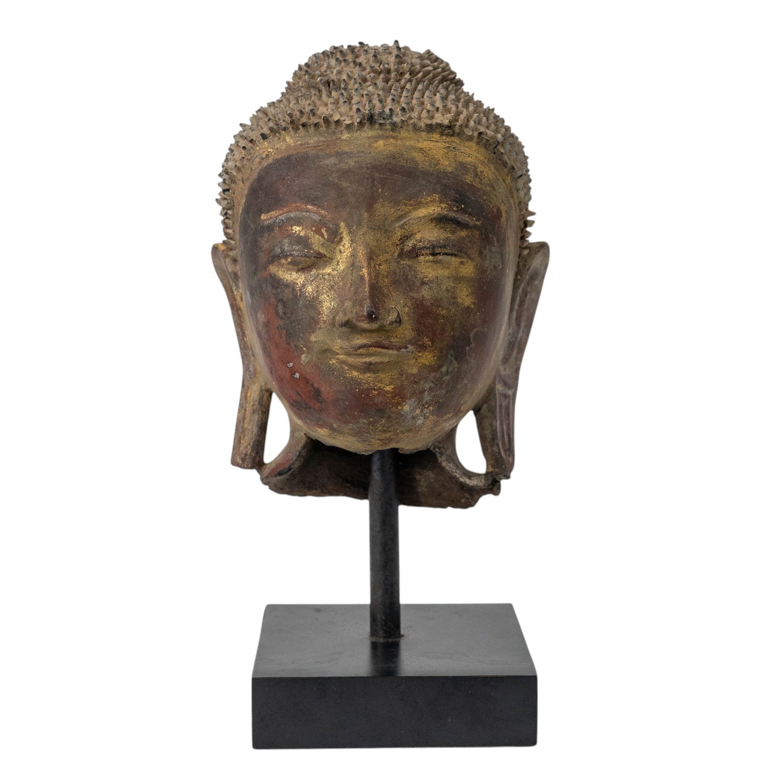 18th Cent. Burmese Gilt & Polychrome Terracotta Buddha Head (1 of 6)