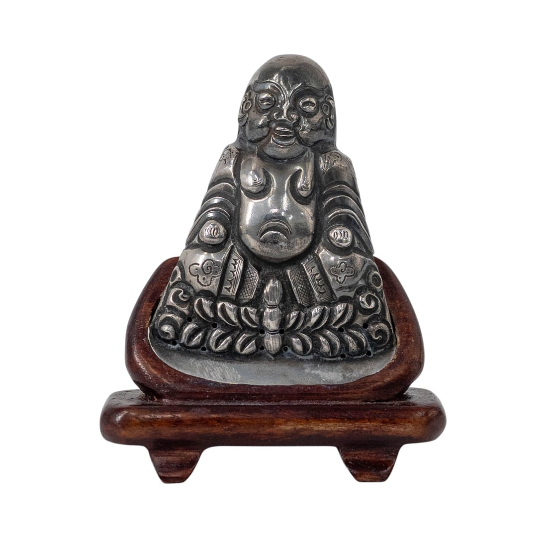 Chinese Qing Silver Buddha On Wood Stand (1 of 4)