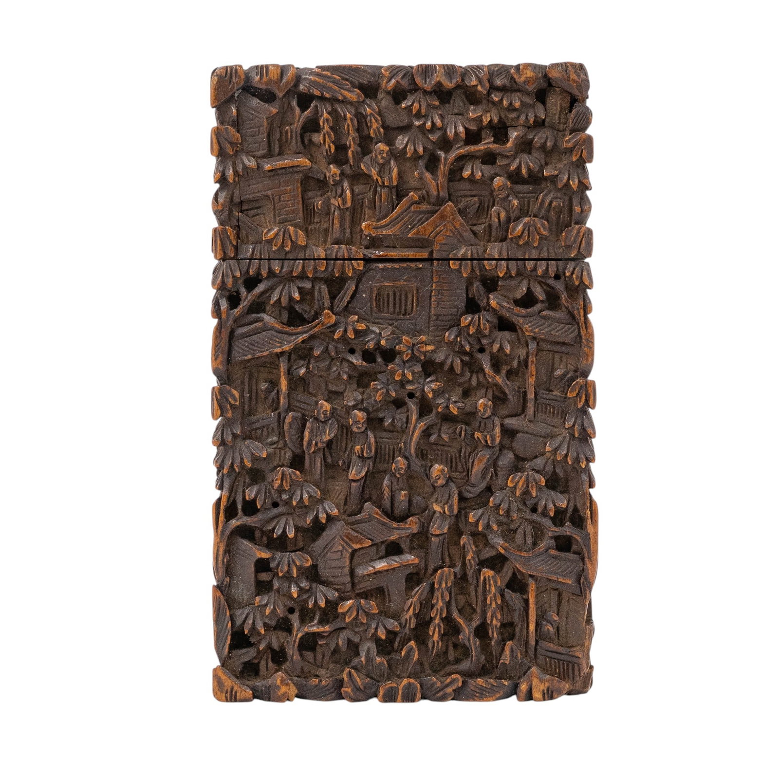 Chinese Canton Qing Carved Sandalwood Card Case (1 of 3)