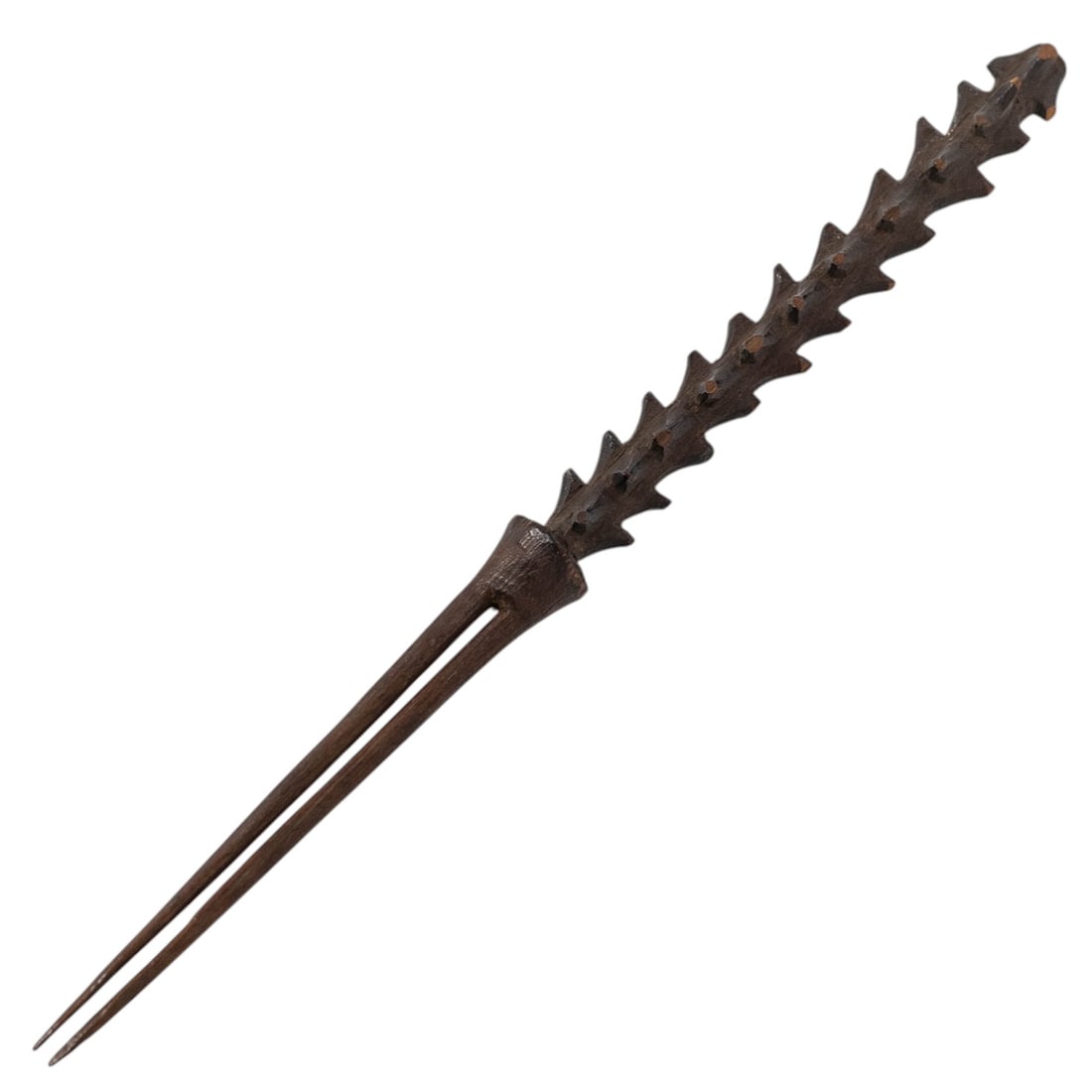 Antique Fiji Carved Wood Cannibal Fork: Antique Fiji Carved Wood Cannibal Fork Late 18th to early 19th Cent., Fijian An antique Fijian cannibal fork, or iculanibokola, hand-carved from a single piece of dense, dark tropical hardwood. The