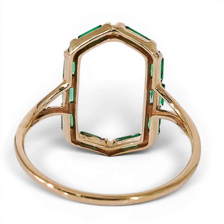 14k Gold & Emerald Open Frame Ring, Signed - 4