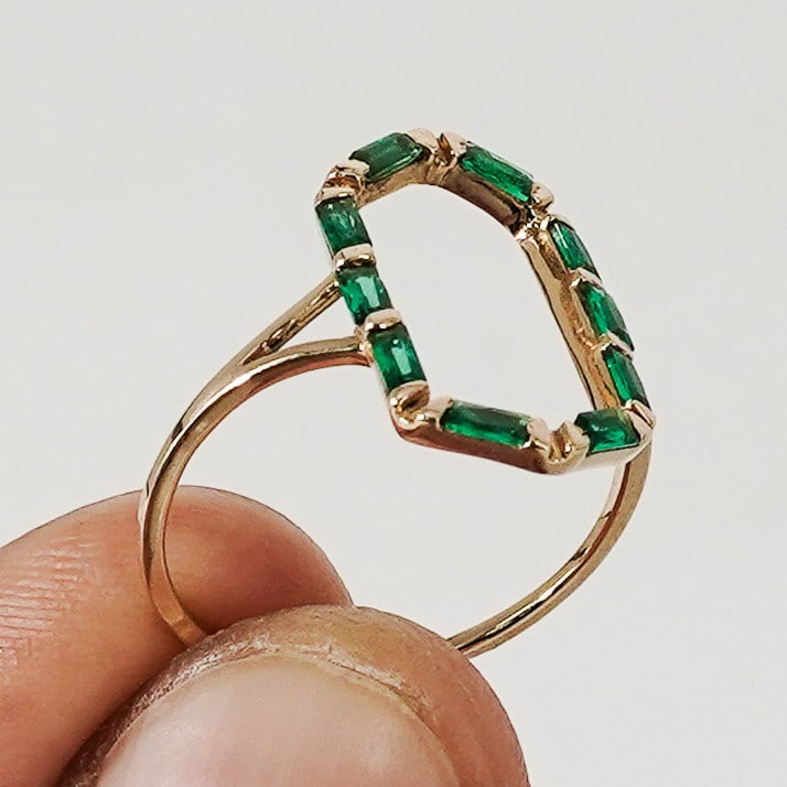 14k Gold & Emerald Open Frame Ring, Signed - 6