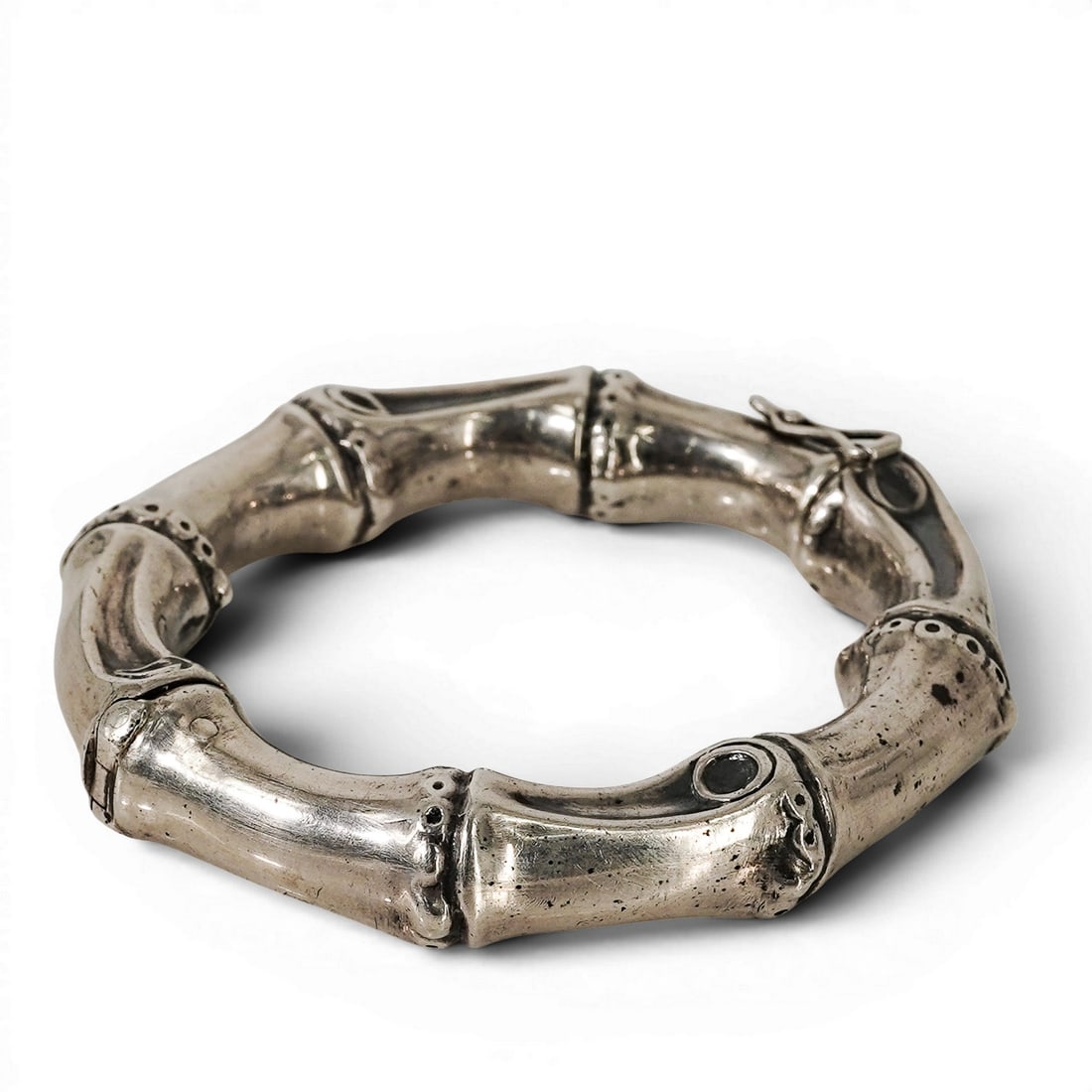 Vintage Gucci Sterling Silver Bamboo Hinged Bangle (1 of 5)