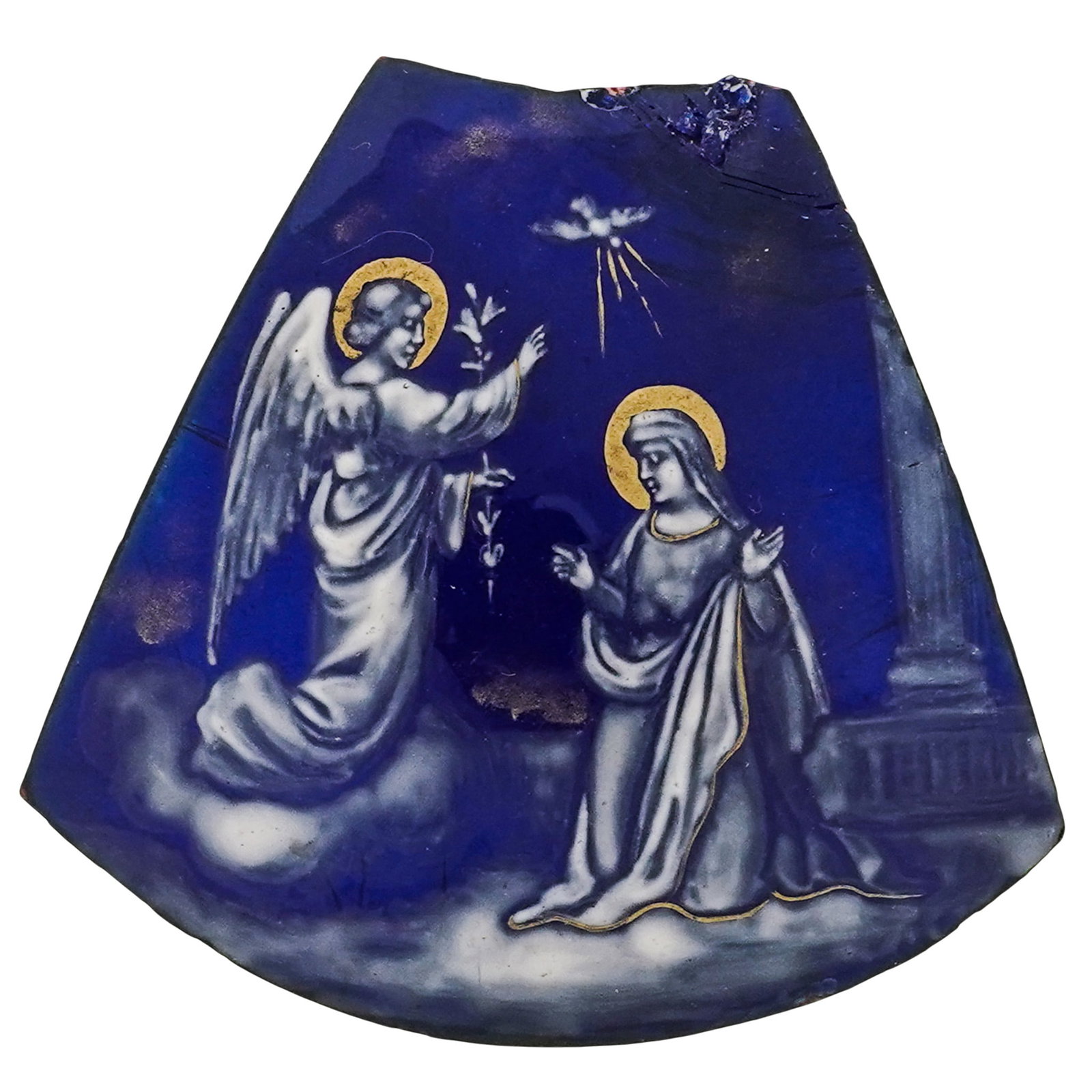 Antique Fragmented Limoges Painting Of Annunciation Plaque (1 of 2)