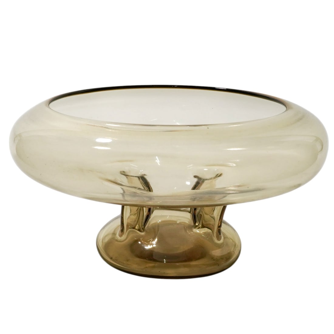 Steuben Amber Pedestal Glass Bowl: Steuben Amber Pedestal Glass Bowl Early 20th Cent., American This antique Steuben Amber art glass pedestal bowl. Hand-blown in transparent, honey-toned Amber glass, the vessel features a low,