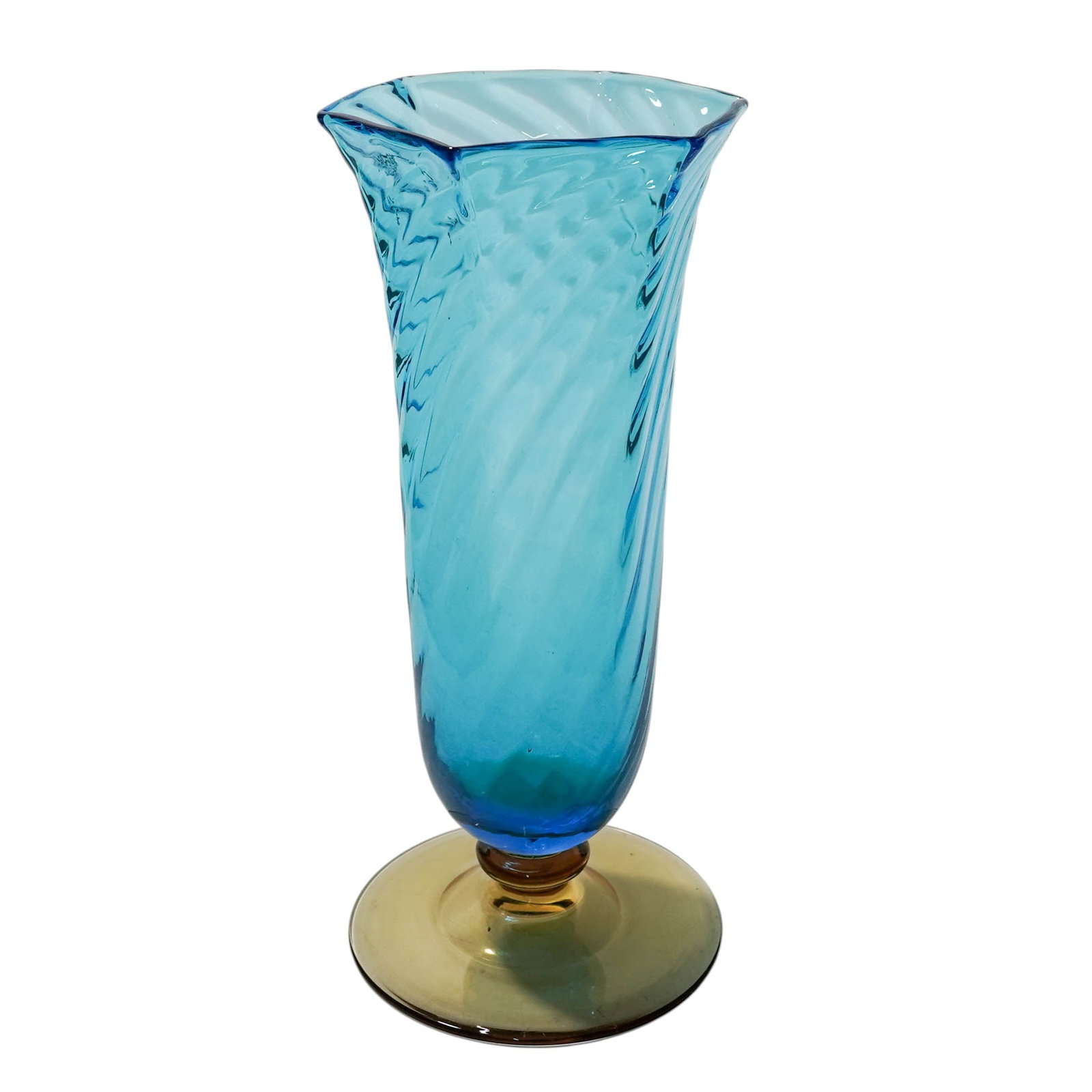 Steuben Celeste Blue & Amber Glass Spiral Vase (1 of 5)