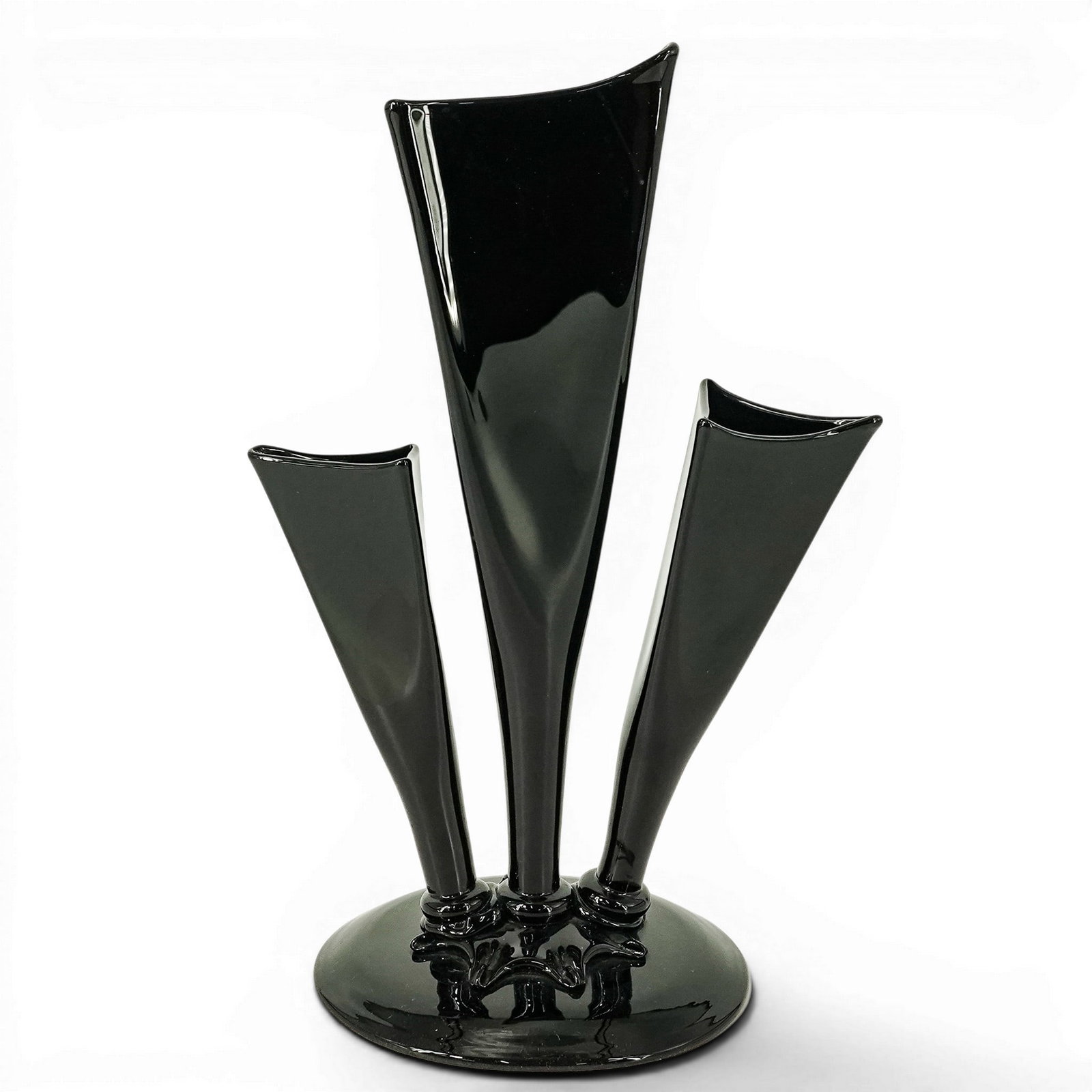 Rare Steuben Black Mirror Glass Prong Vase (1 of 5)