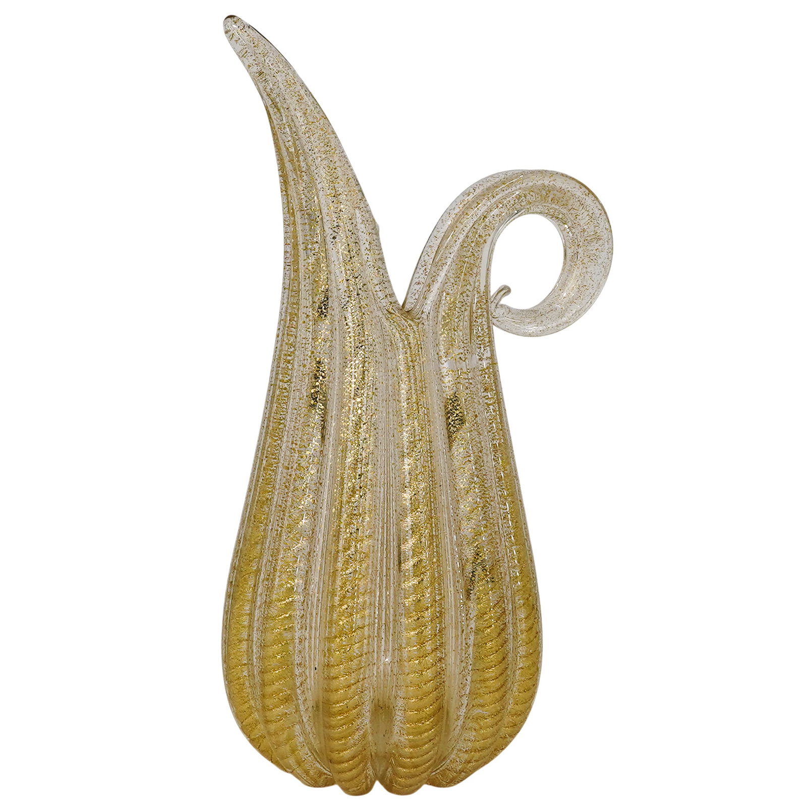 Barovier & Toso Murano 'Cordonato d'Oro' Glass Pitcher: Barovier & Toso Murano 'Cordonato d'Oro' Glass Pitcher Mid-20th Century, Italy Barovier & Toso Murano “Cordonato d’Oro” Art Glass Pitcher, featuring the firm’s iconic gold aventurine