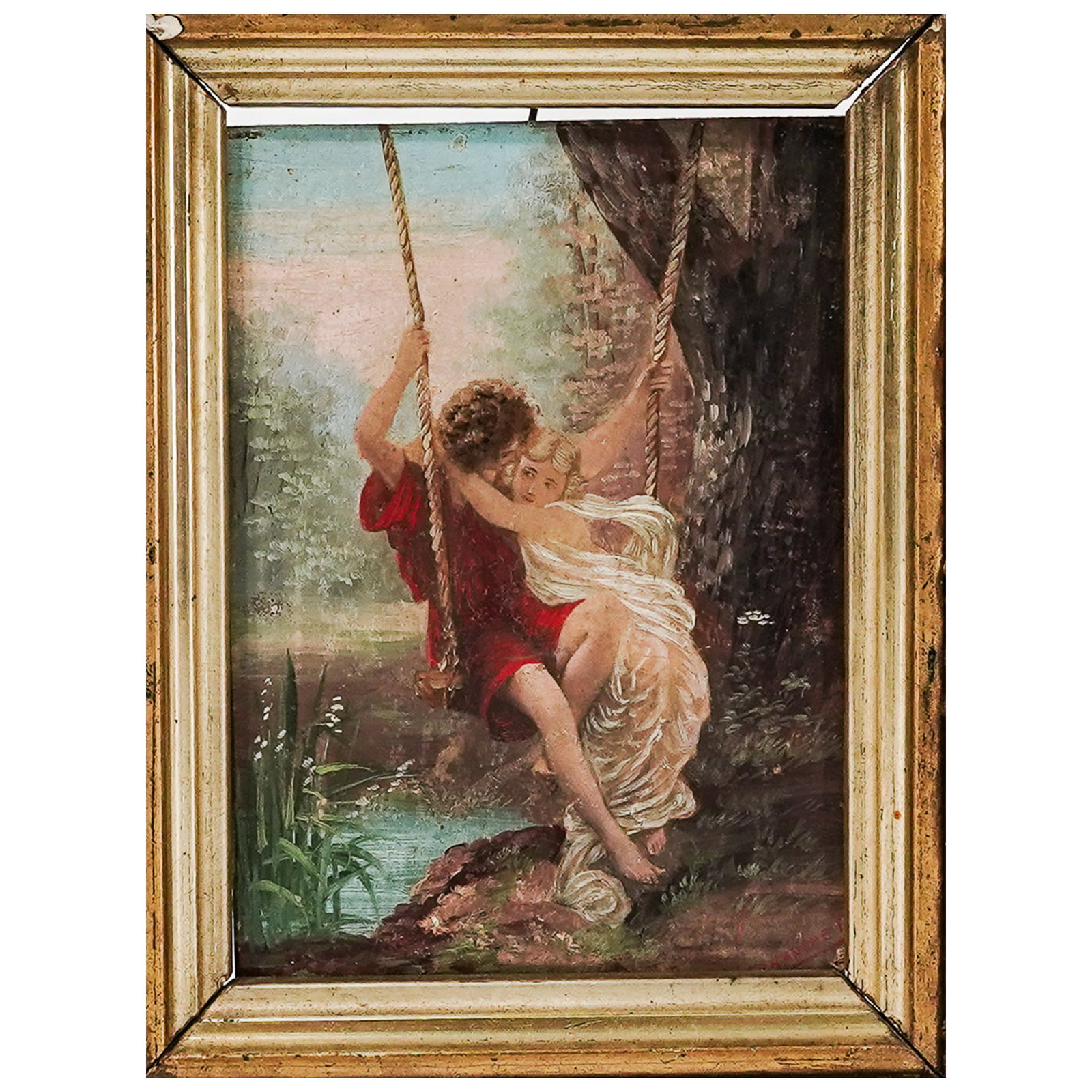 After Pierre-Auguste Cot (French, 1837-1883), 'Couple a la Balancoire' Oil on Panel (1 of 6)