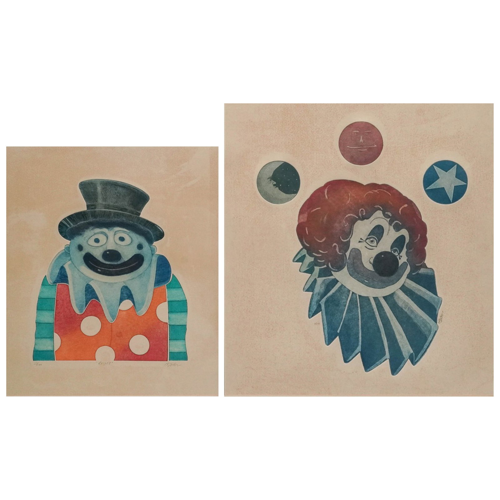 (2pc) O'Brien (American, 20th Cent.) Limited-Edition Etchings: (2pc) O'Brien (American, 20th Cent.) Limited-Edition Etchings Mid 20th Cent. American This pair of vintage, limited-edition etchings by O'Brien features highly stylized, Mid-Century Modern interpretat