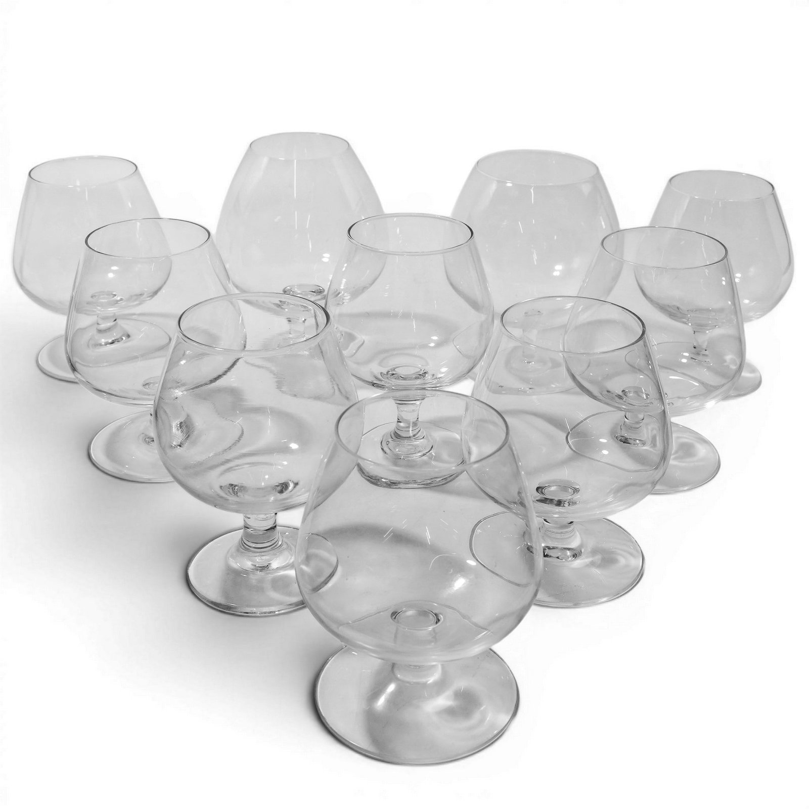 (12pc) Vintage Glass Cognac Snifters: (12pc) Vintage Glass Cognac Snifters Mid 20th Cent. These glass cognac snifters feature balloon-shaped bowls designed to be cupped in the hand to warm the liquor and trap rich aromatics. Made from