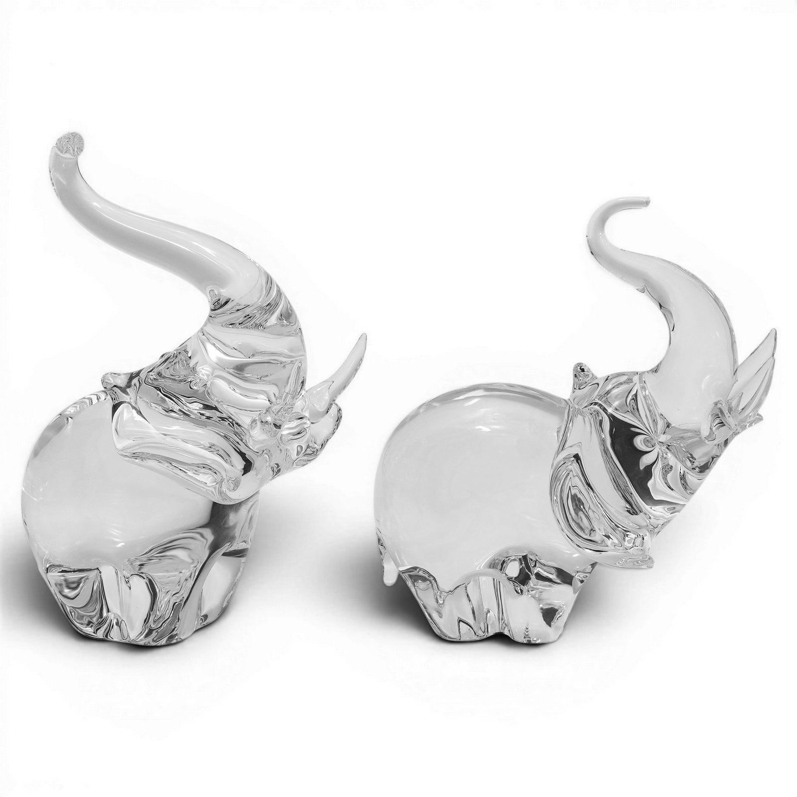 (2pc) Steuben Glass Trumpeting Elephants By James Houston (1 of 3)