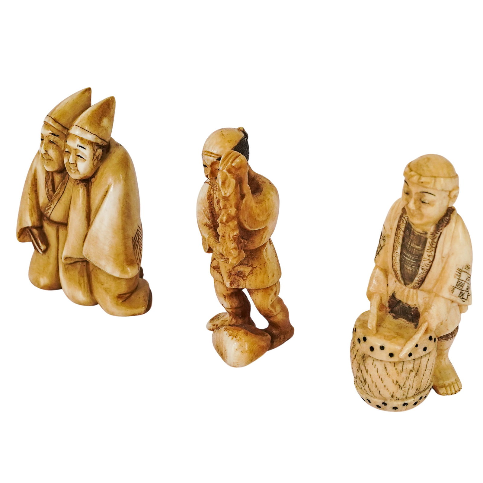 (3 pc) Antique Japanese Carved Bone Netsukes (1 of 9)
