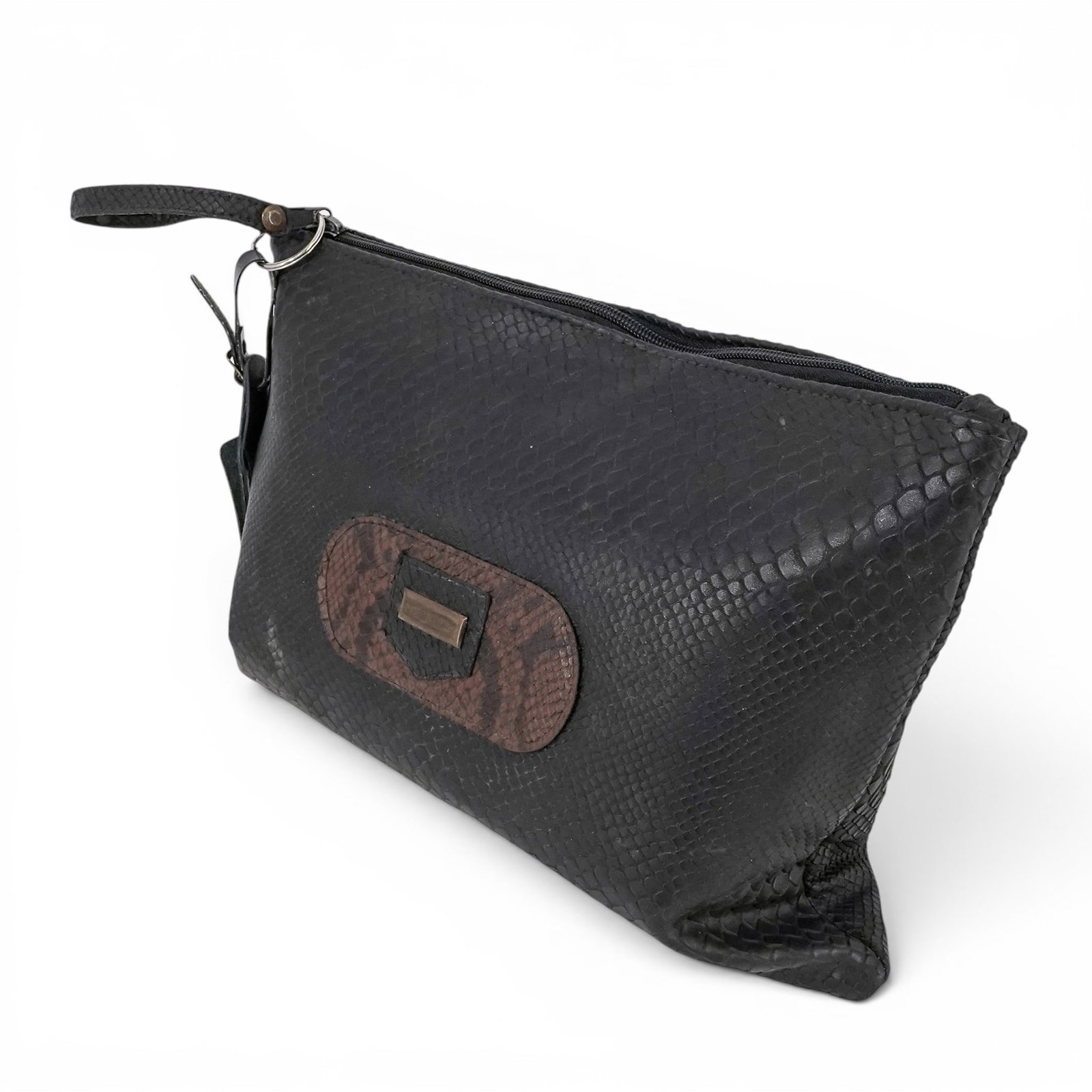 Vintage Italian Black Faux Snakeskin Pouch (1 of 7)