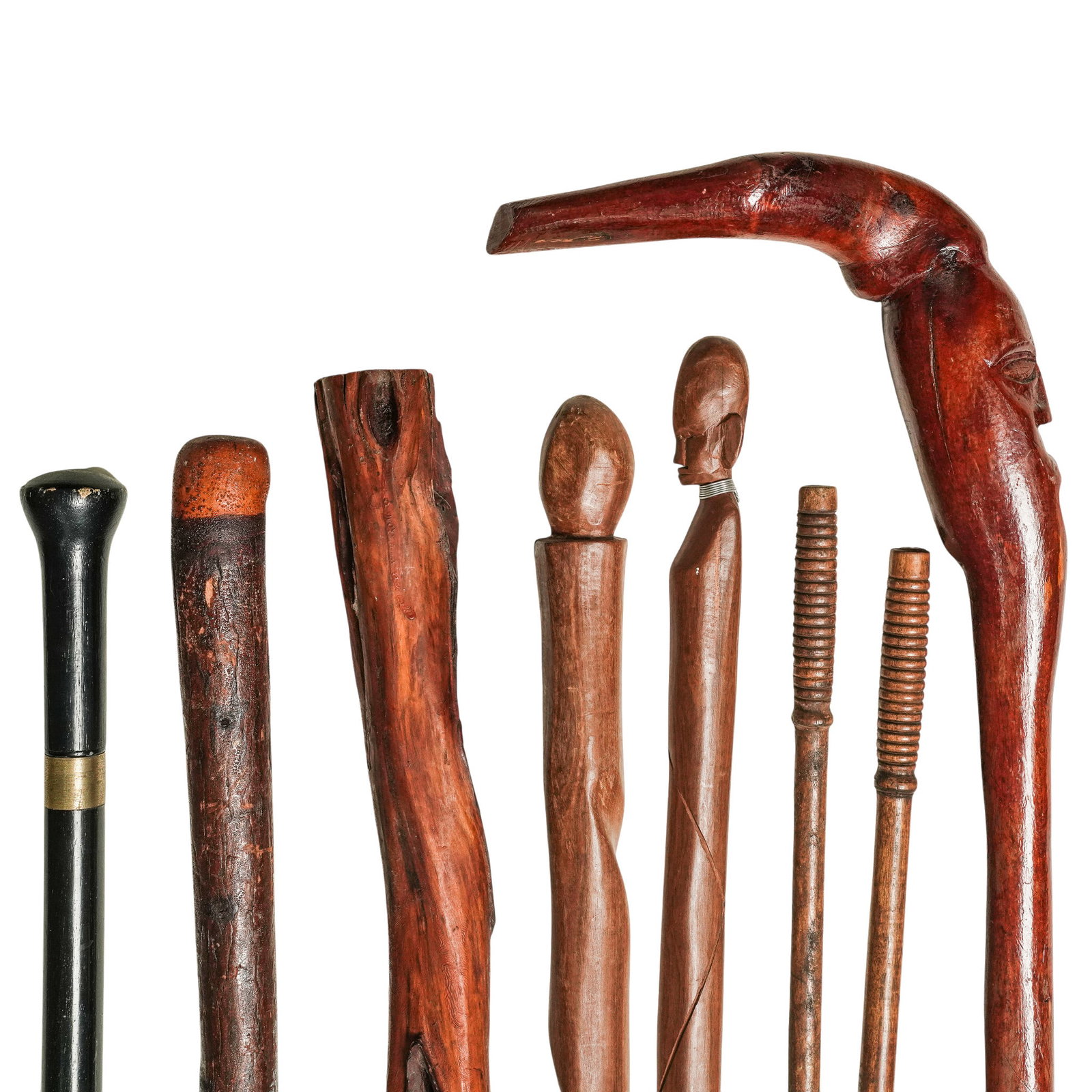 (8 Pc) Misc. African and Vintage Carved Wood Walking Sticks (1 of 8)