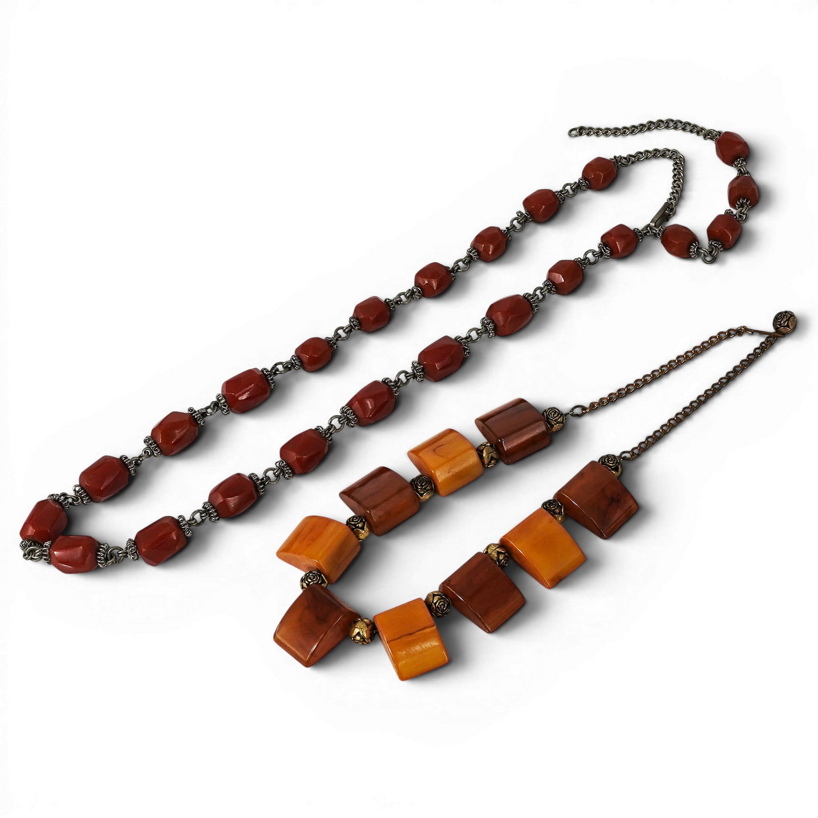(2 pcs) Vintage Amber & Yellow Bakelite Beaded Necklaces (1 of 7)