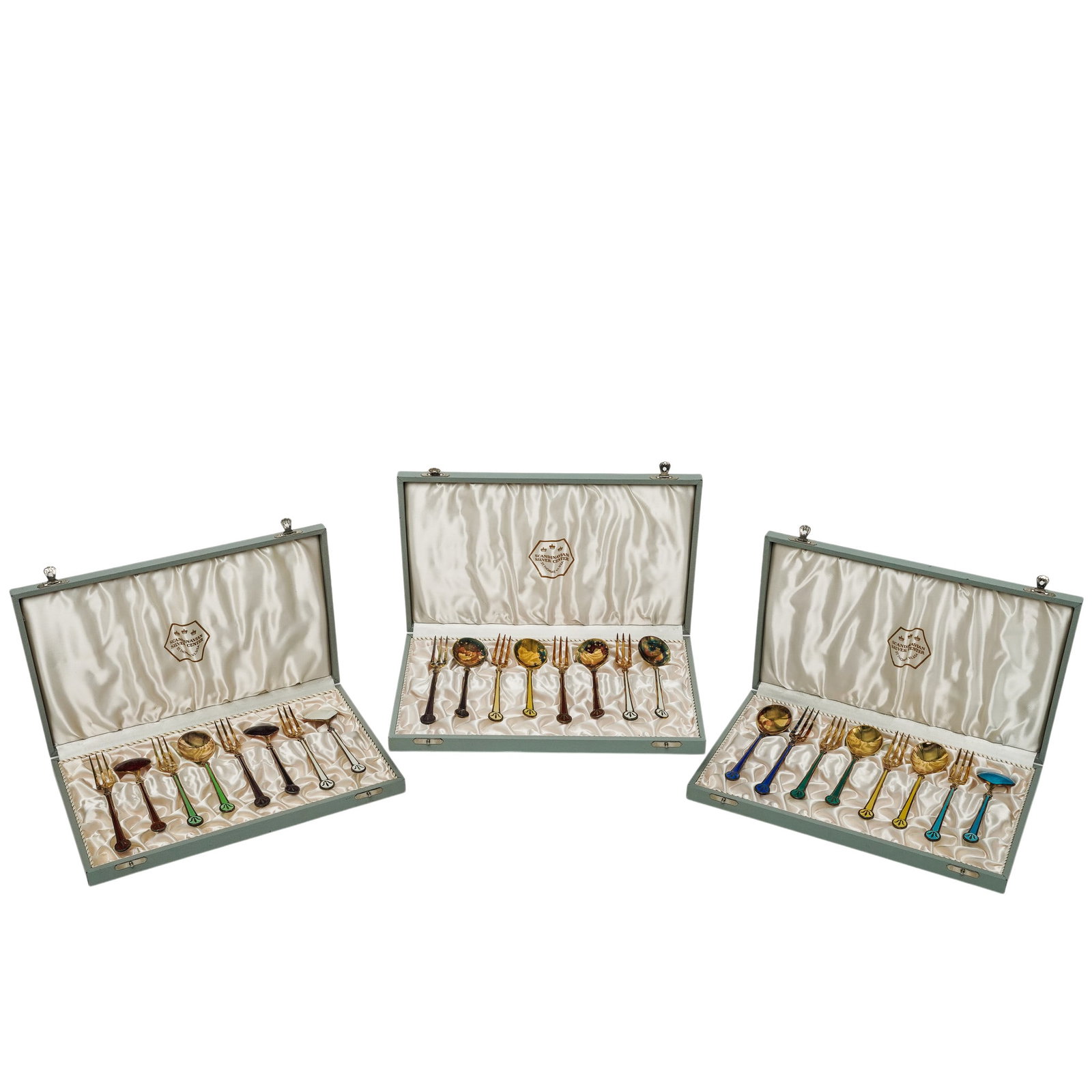 (24 pc) David-Andersen Norwegian Silver Vermeil & Enamel Fork & Spoon Set (1 of 5)