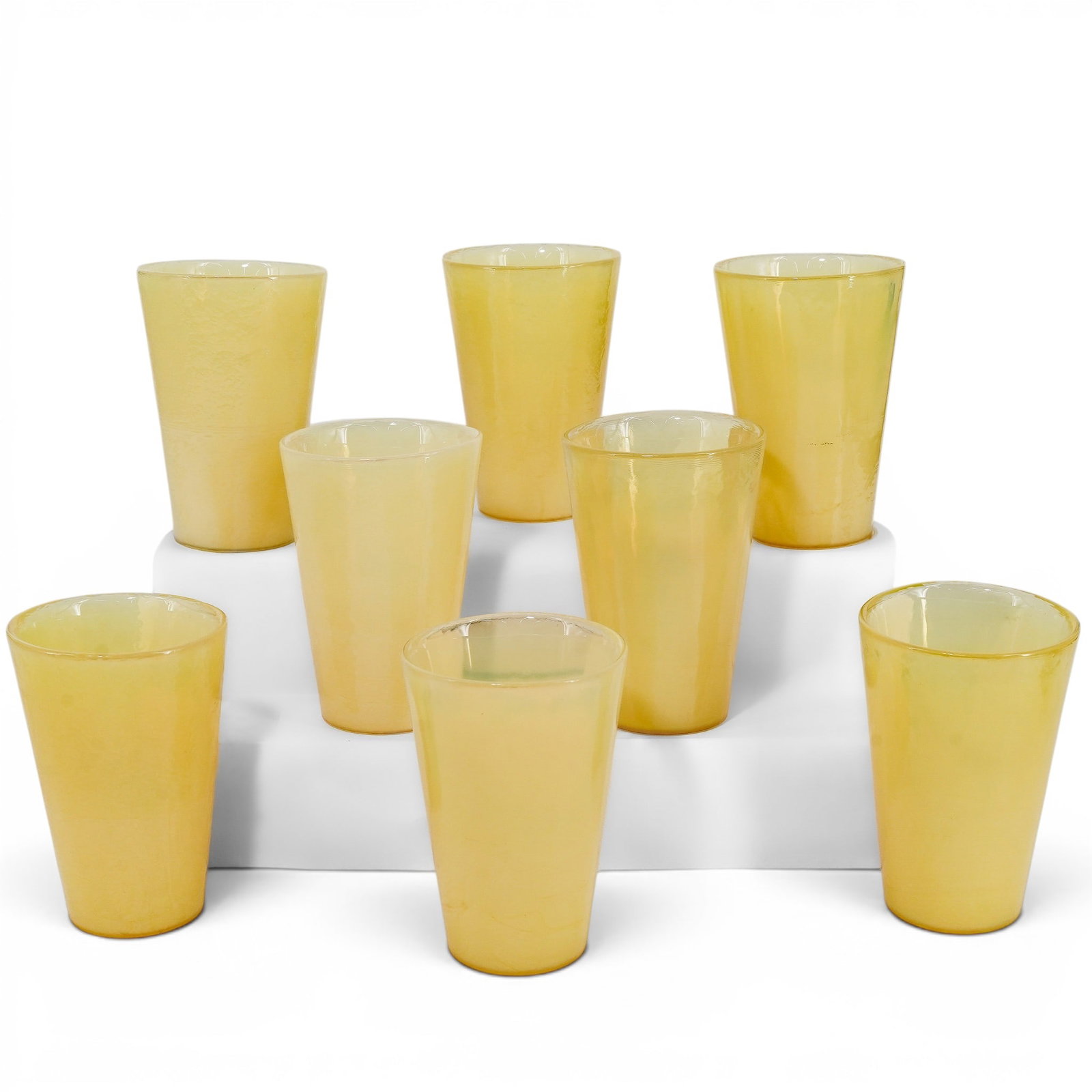 (8 pc) Yalos Murano Glass Yellow Opalescent Cups (1 of 5)