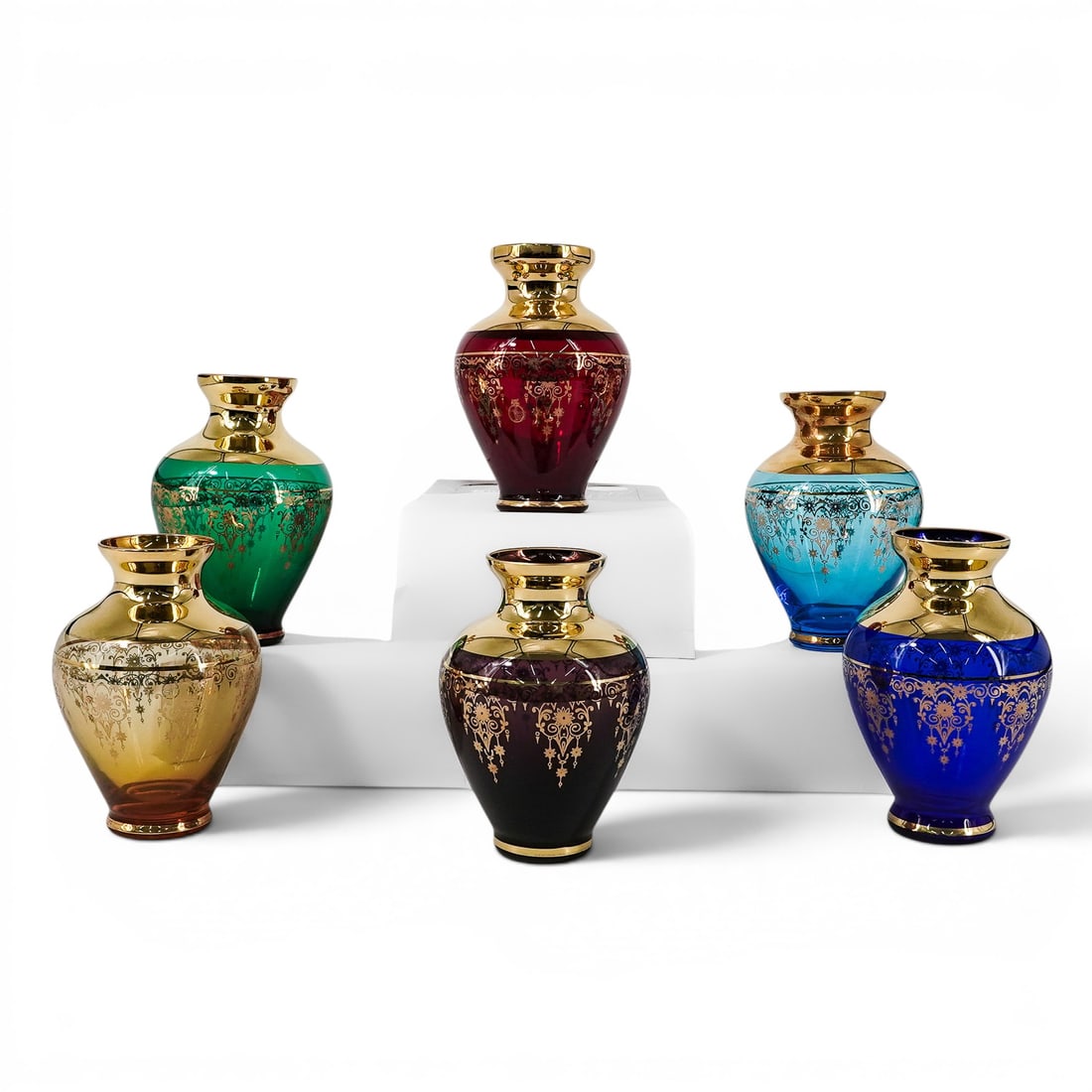 (6 pc) Vecchio Seguso Multicolor Murano Glass & 24K Gilt Vases (1 of 10)