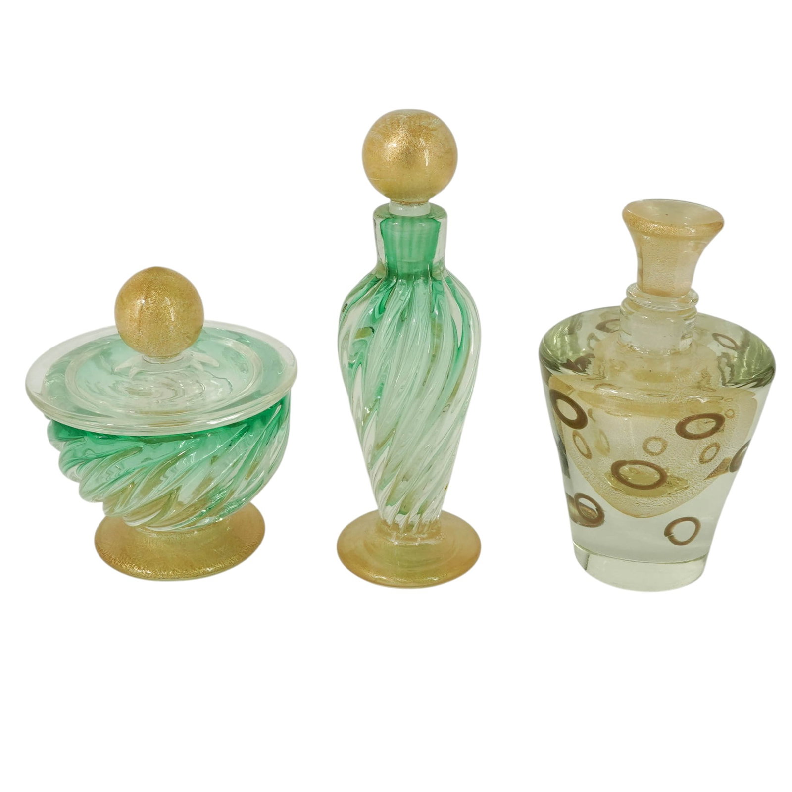 (3 pc) Murano Gold Fleck Glass Perfume & Dresser Jars (1 of 14)