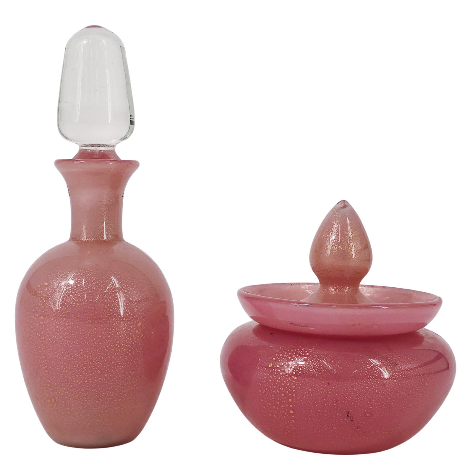 (2 pcs) Archimede Seguso Murano Pink & Gold Fleck Vanity Set (1 of 8)