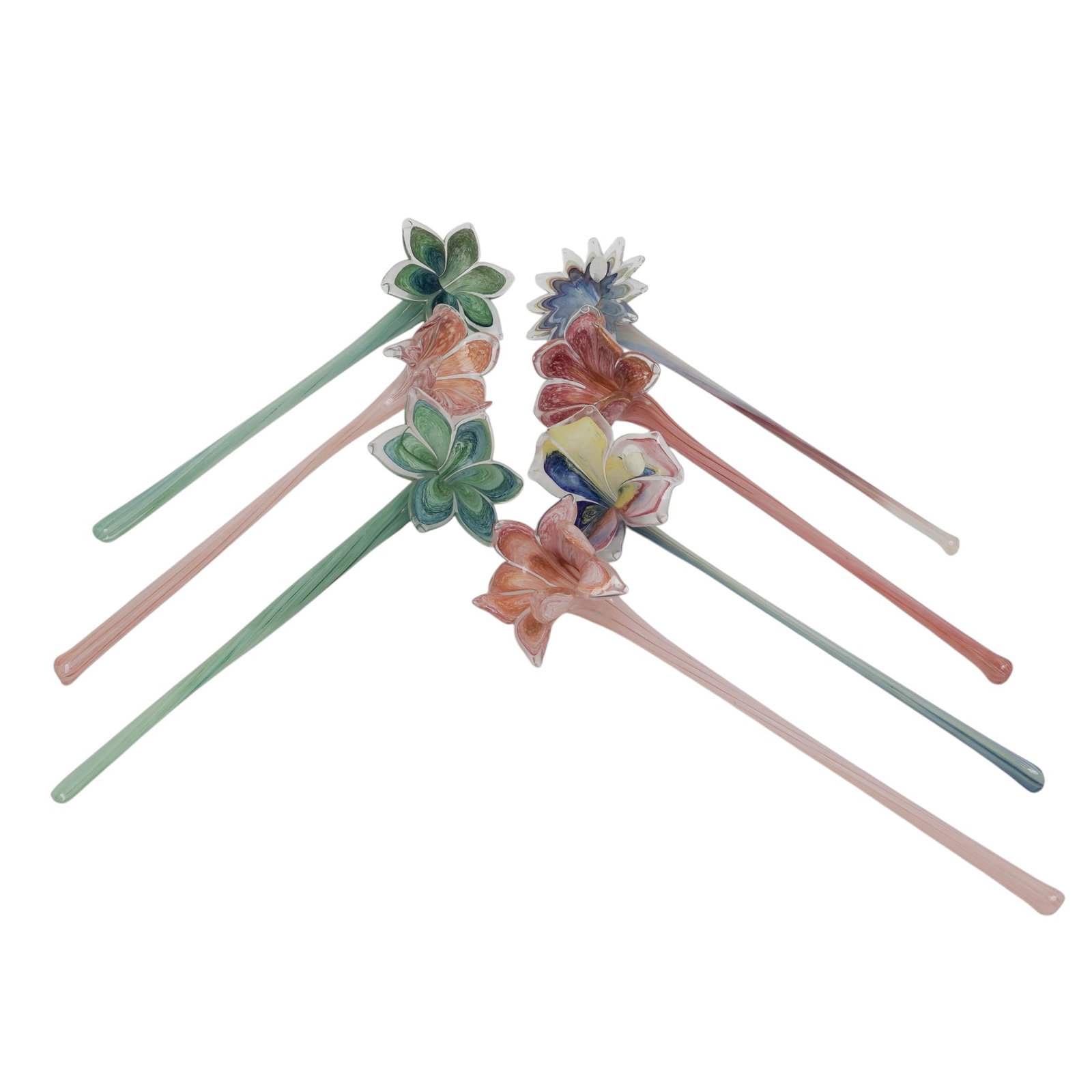 (7pc) Murano Glass Stemmed Flowers (1 of 6)