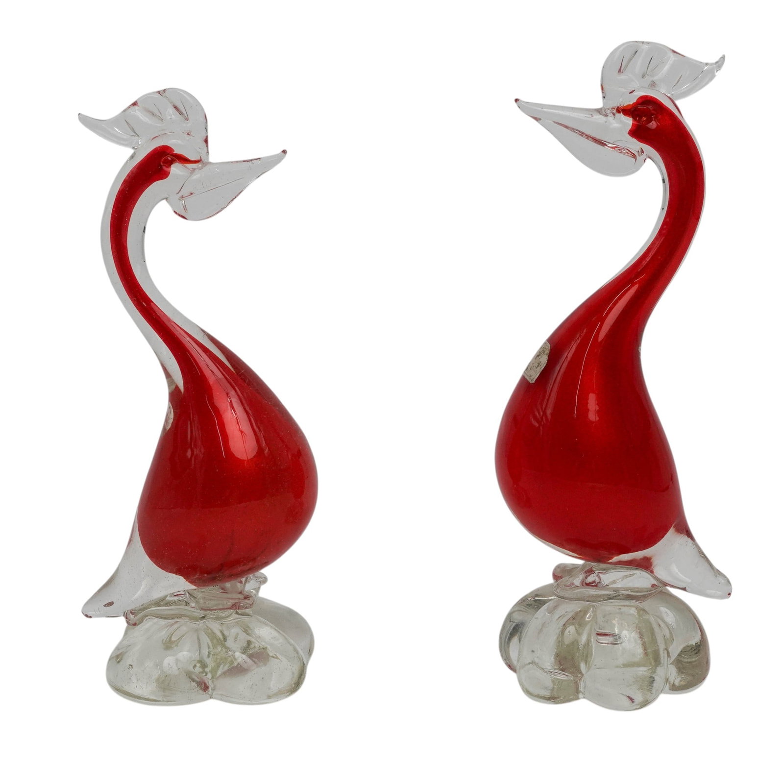 Pair Murano Orange Glass Ducks (1 of 8)
