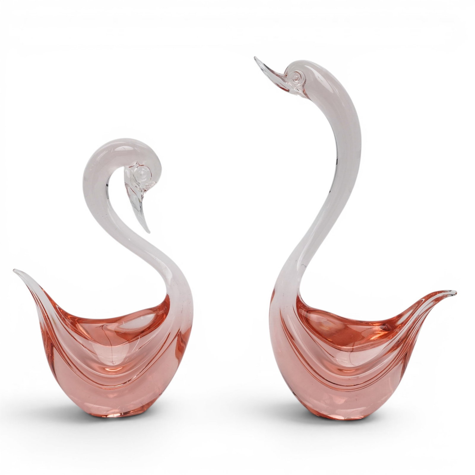 (2 pc) Murano Pink-to-Clear Glass Birds (1 of 7)