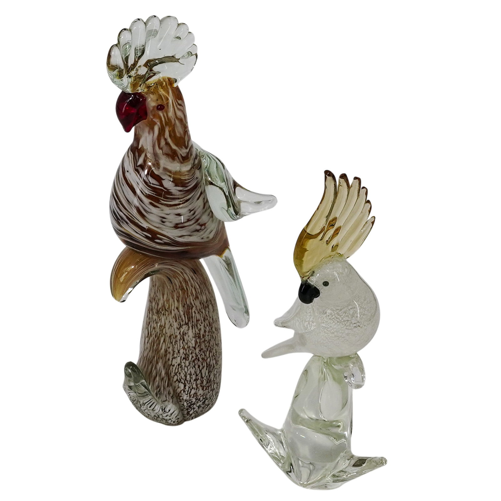 (2 pc) Murano Glass Cockatiel & Parrot Sculptures (1 of 10)