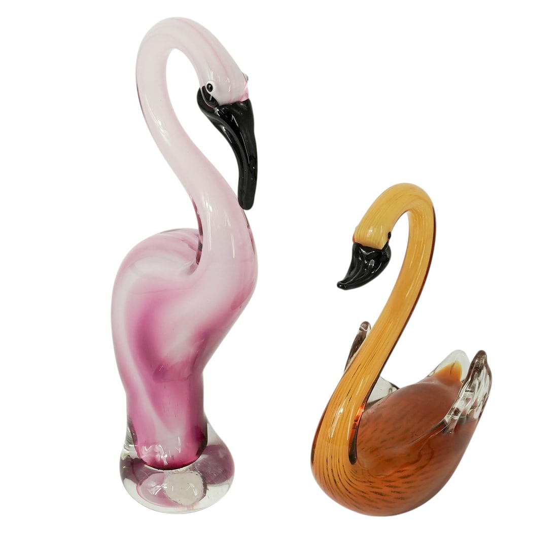 (2 pc) Murano Glass Amethyst Ibis & Amber Swan Sculptures (1 of 13)