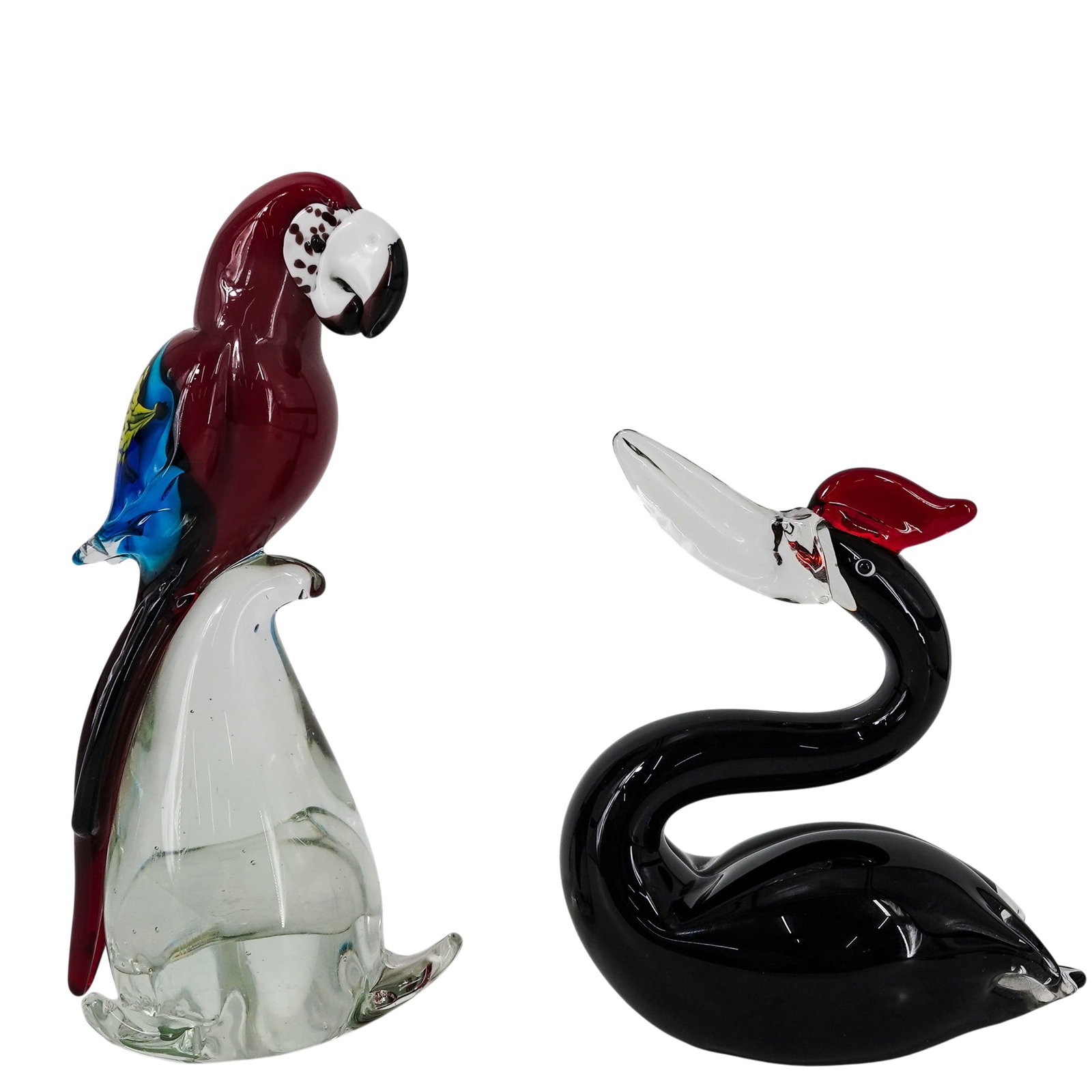 (2 pc) Murano Glass Black Pelican & Parrot Sculptures (1 of 6)