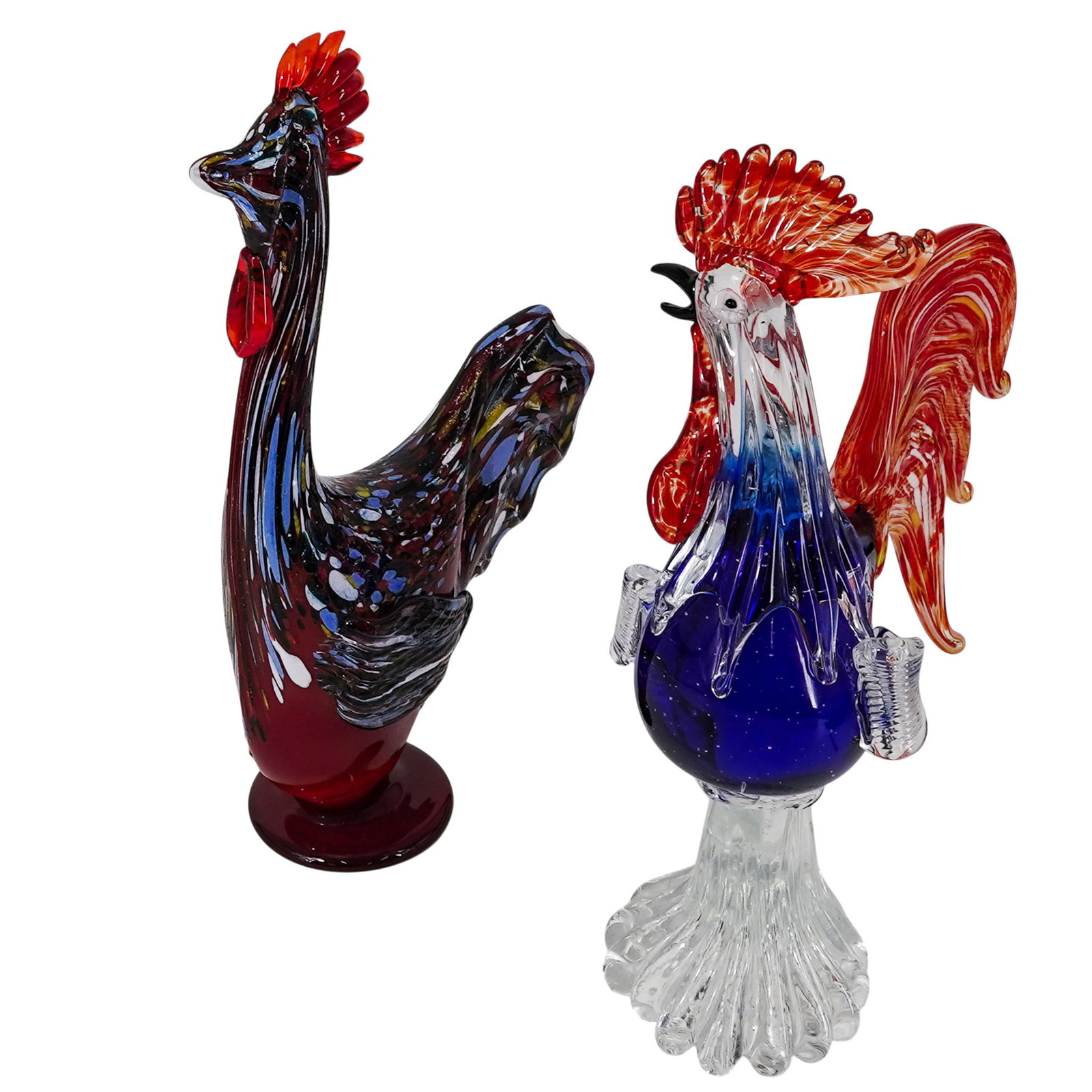 (2 pc) Murano & Art Glass Rooster Sculptures (1 of 5)