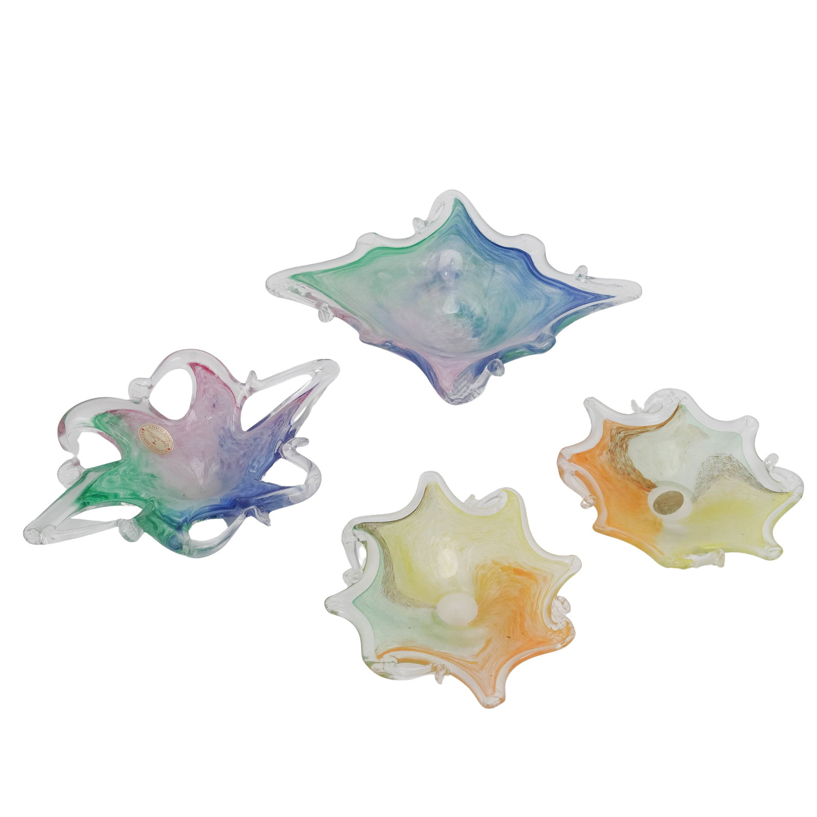 (4 Pc) Murano Color Swirl Freeform Glass Dishes (1 of 4)