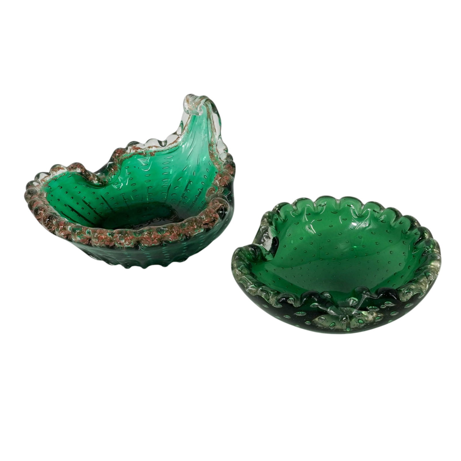 (2 pcs) Murano Green Glass Bowls (1 of 9)