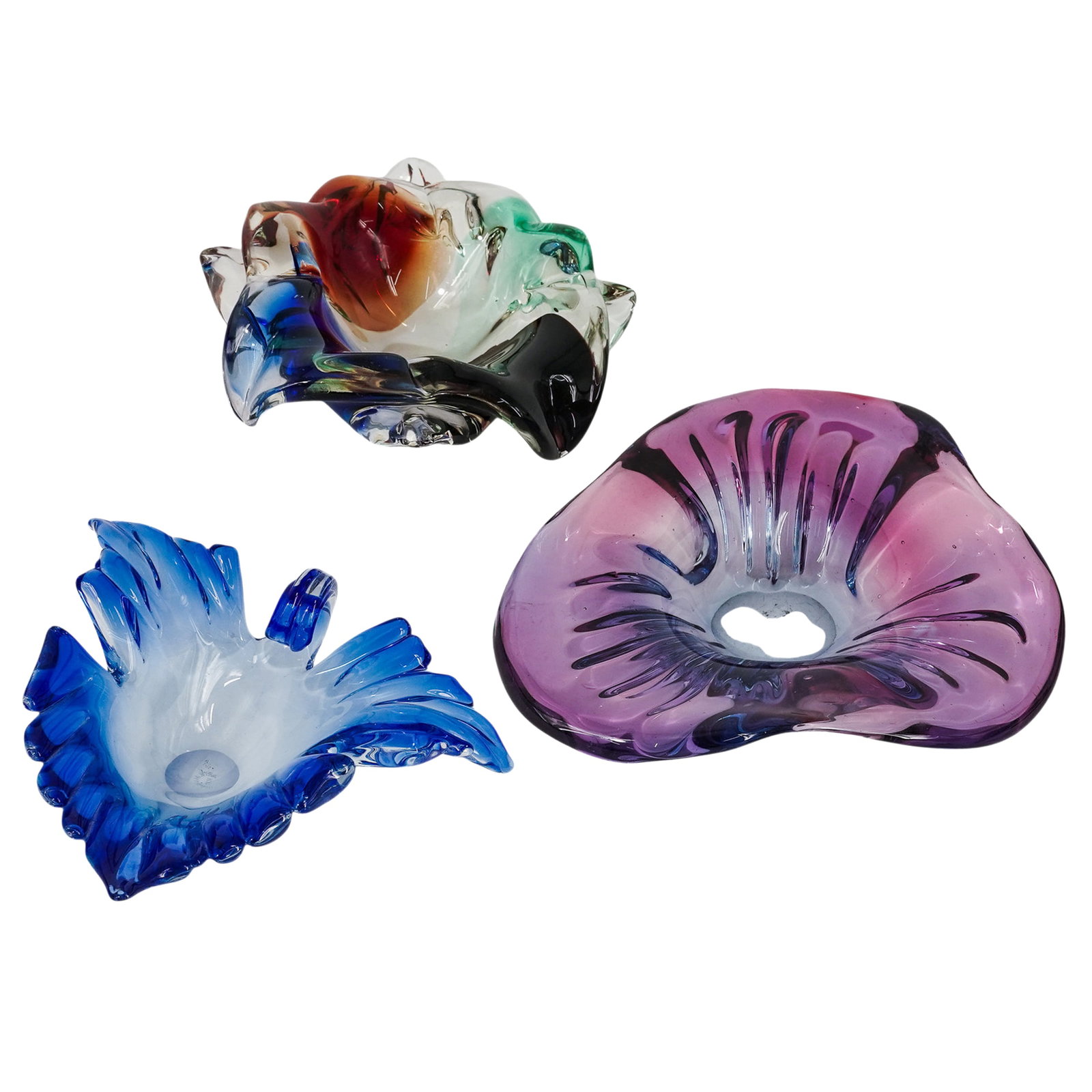 (3 pc) Murano & Czech Glass Multicolor Centerpiece Bowls (1 of 7)