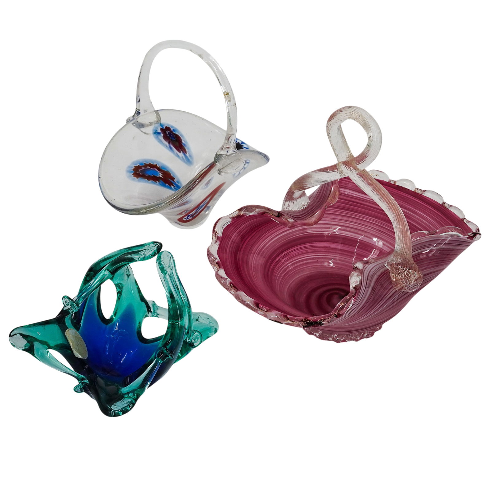 (3 pc) Vintage Murano Glass Centerpiece Baskets (1 of 9)