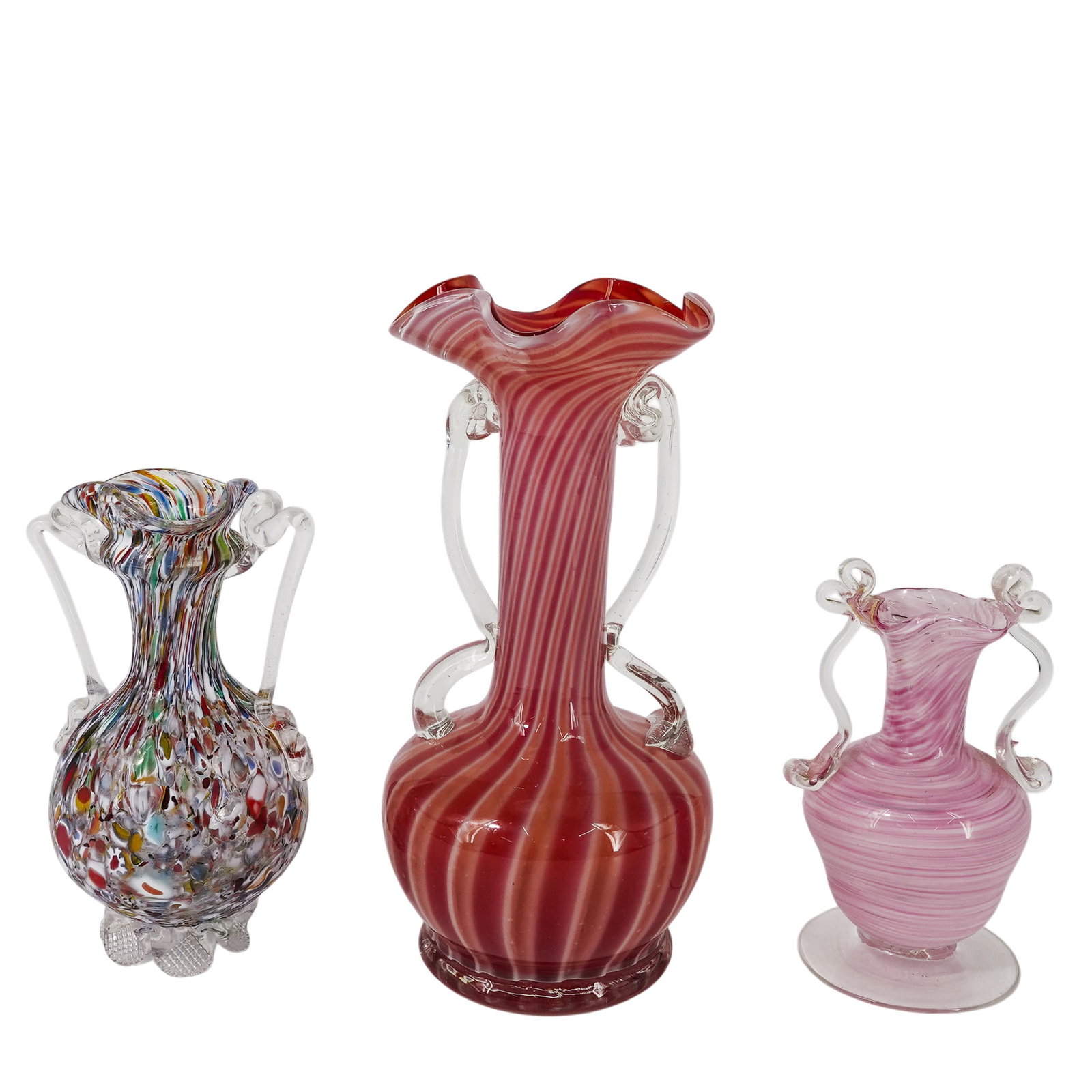 (3 pc) Murano Glass Ruffle Top Vases (1 of 8)