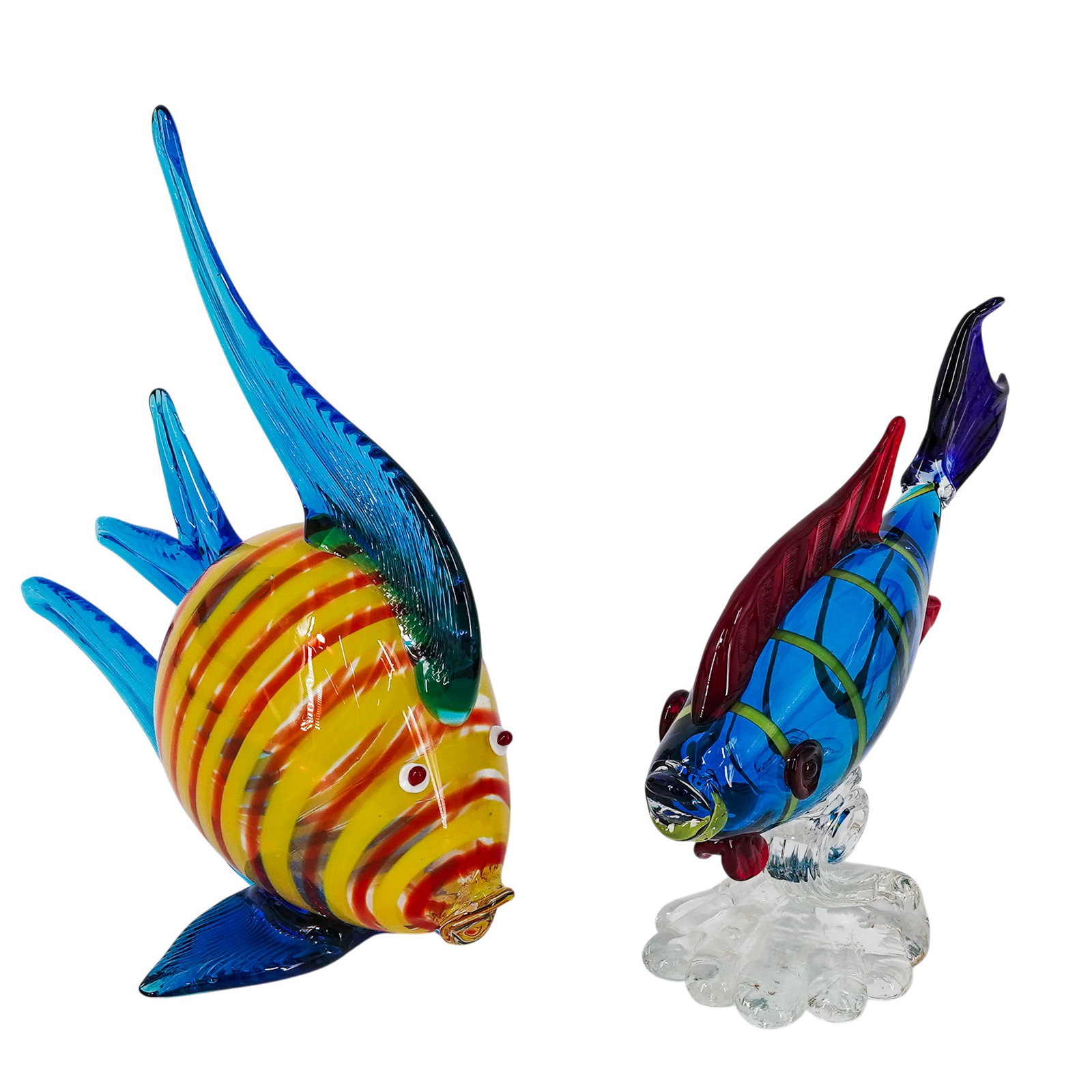 (2 pc) Murano Glass Striped Fish Sculptures (1 of 5)