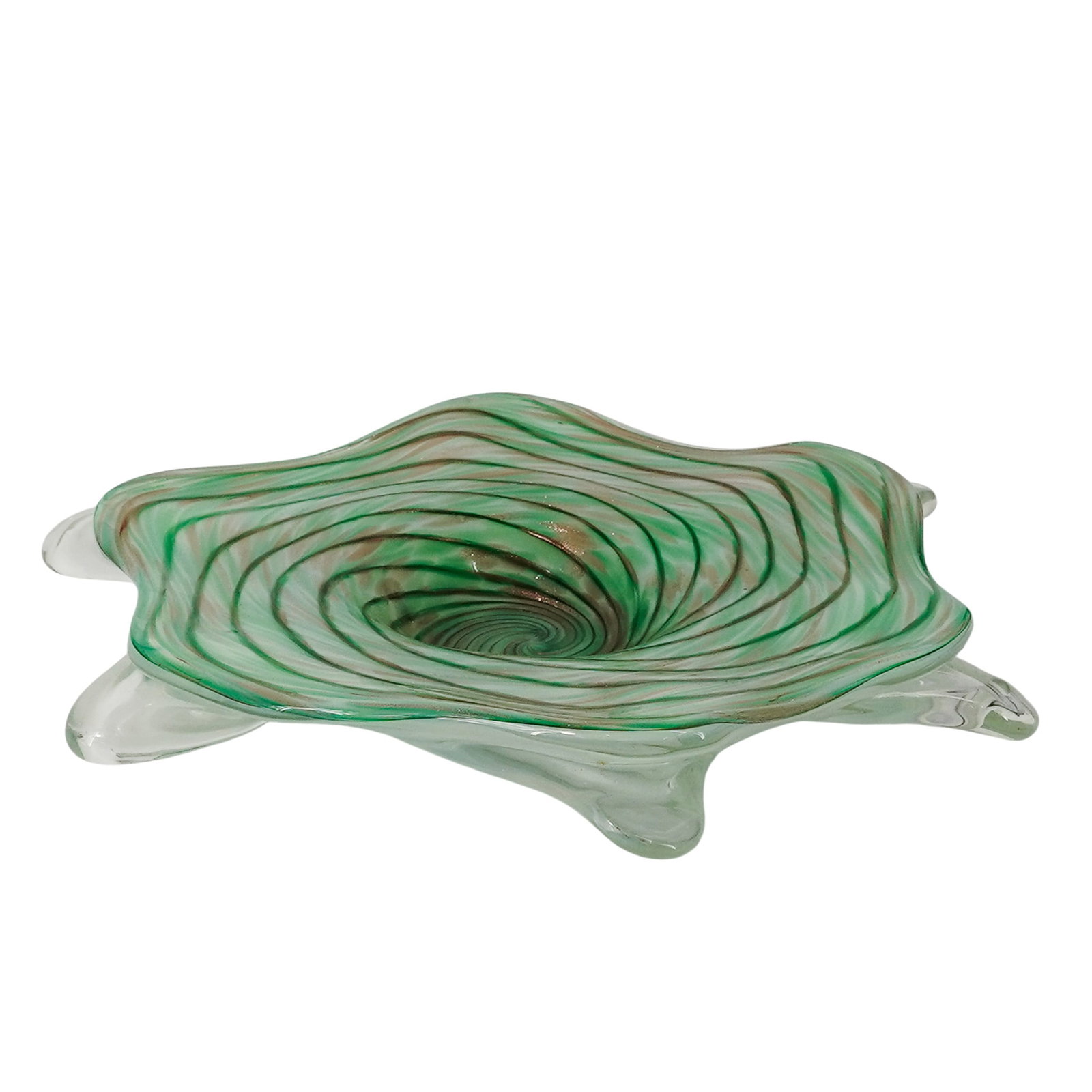 Murano Green and Gold Swirl Star Bowl (1 of 4)