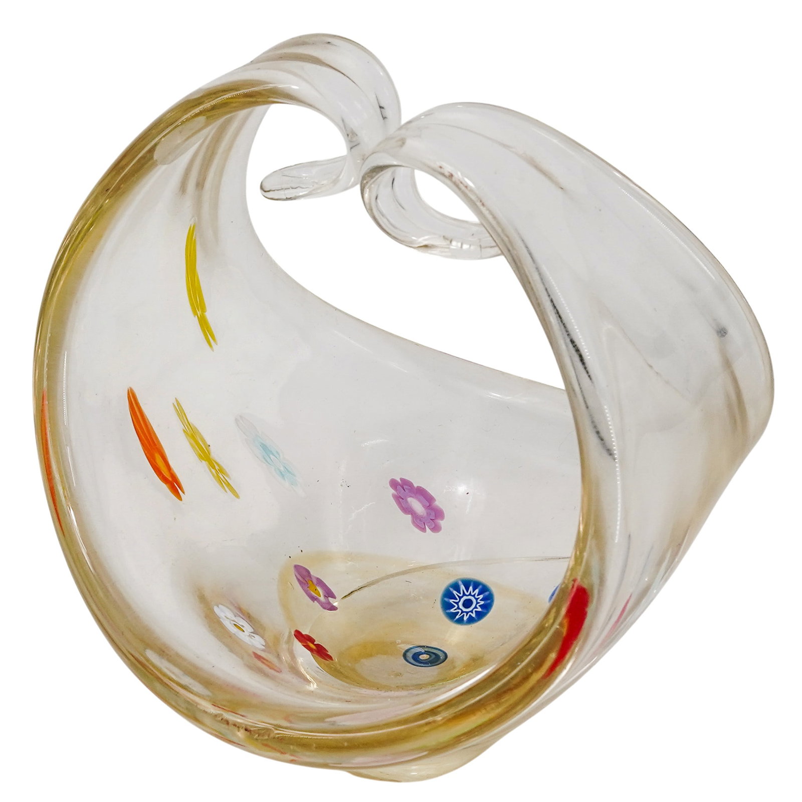 Vintage Murano Clear Glass Millefiori Basket Bowl (1 of 6)