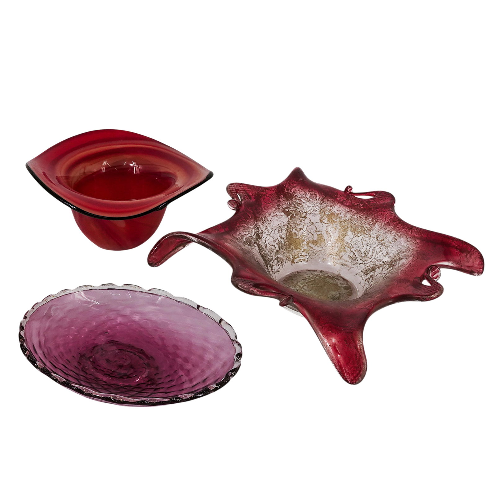 (3 pcs) Murano Glass Pink & Red Dishes (1 of 6)